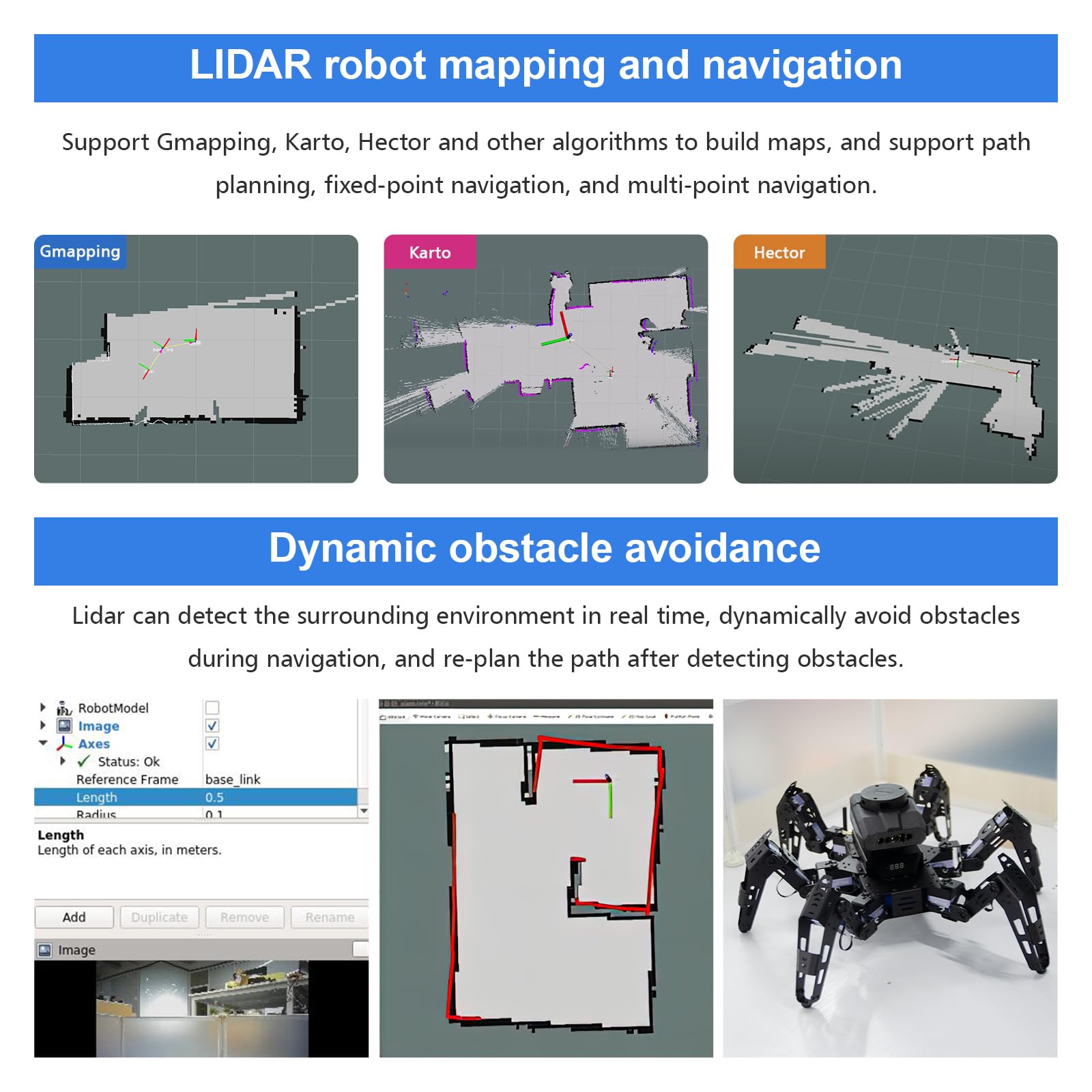 Hexapod Robot Kit for Jetson Nano 3D Depth Camera, ROS Lidar Mapping Navigation, AI Visual Recognition Programmable Bionic Spider Robot Kit (Included Jetson Nano)