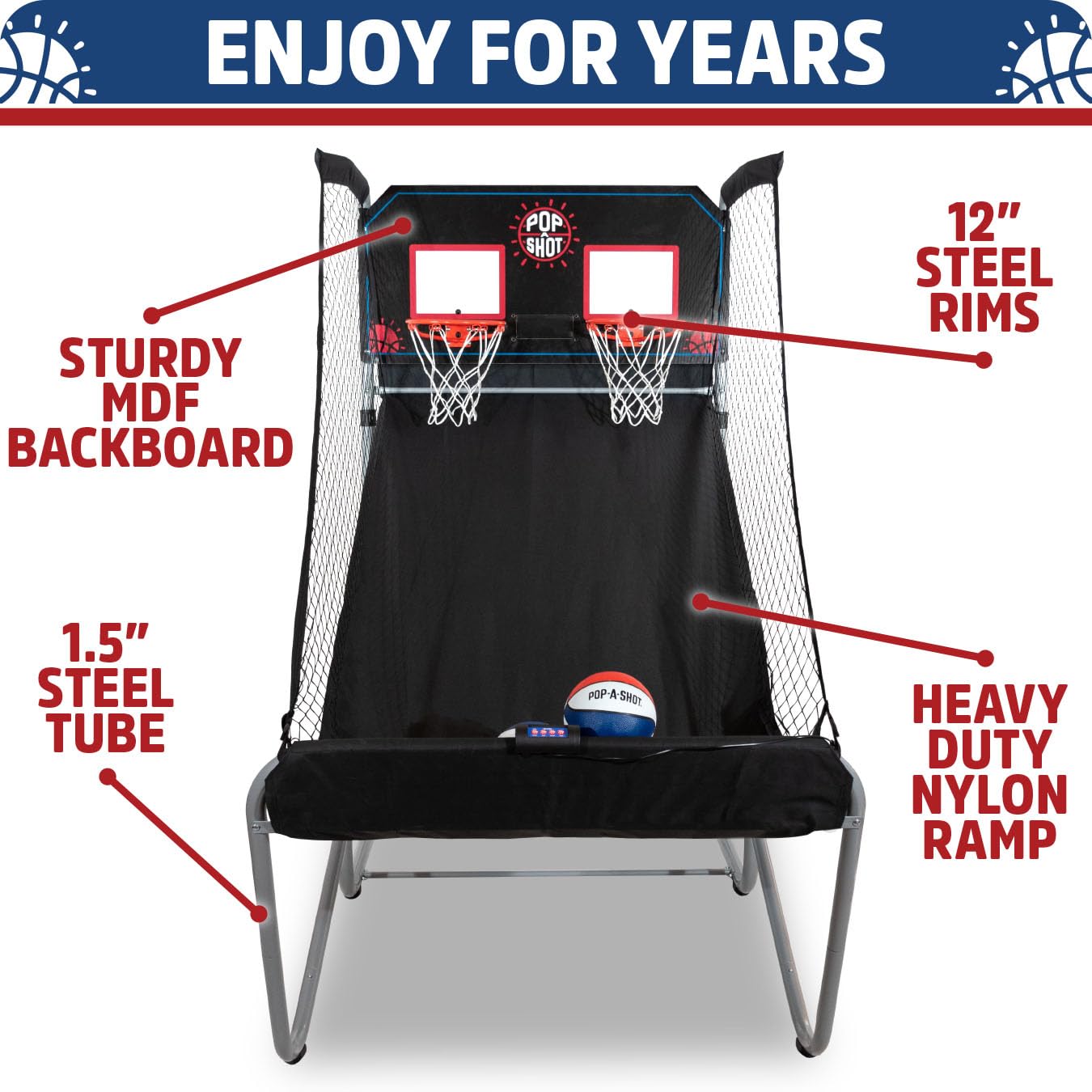 Pop-A-Shot - Home Dual Shot | Arcade Basketball Game for Home | Sensor Scoring Hoop, 16 Game Modes, 7 Balls | Foldable for Easy Storage | Fun for All Players