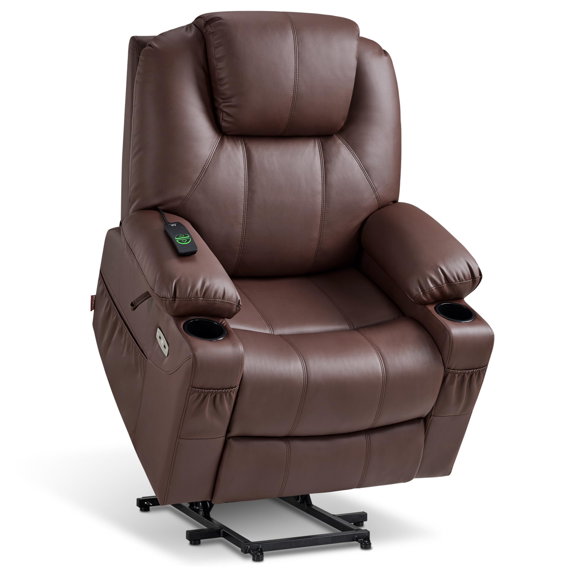 MCombo Electric Power Lift Recliner Chair Sofa with Massage and Heat for Elderly, 3 Positions, 2 Side Pockets, and Cup Holders, USB Ports, Faux Leather 7040 (Grey, Medium)