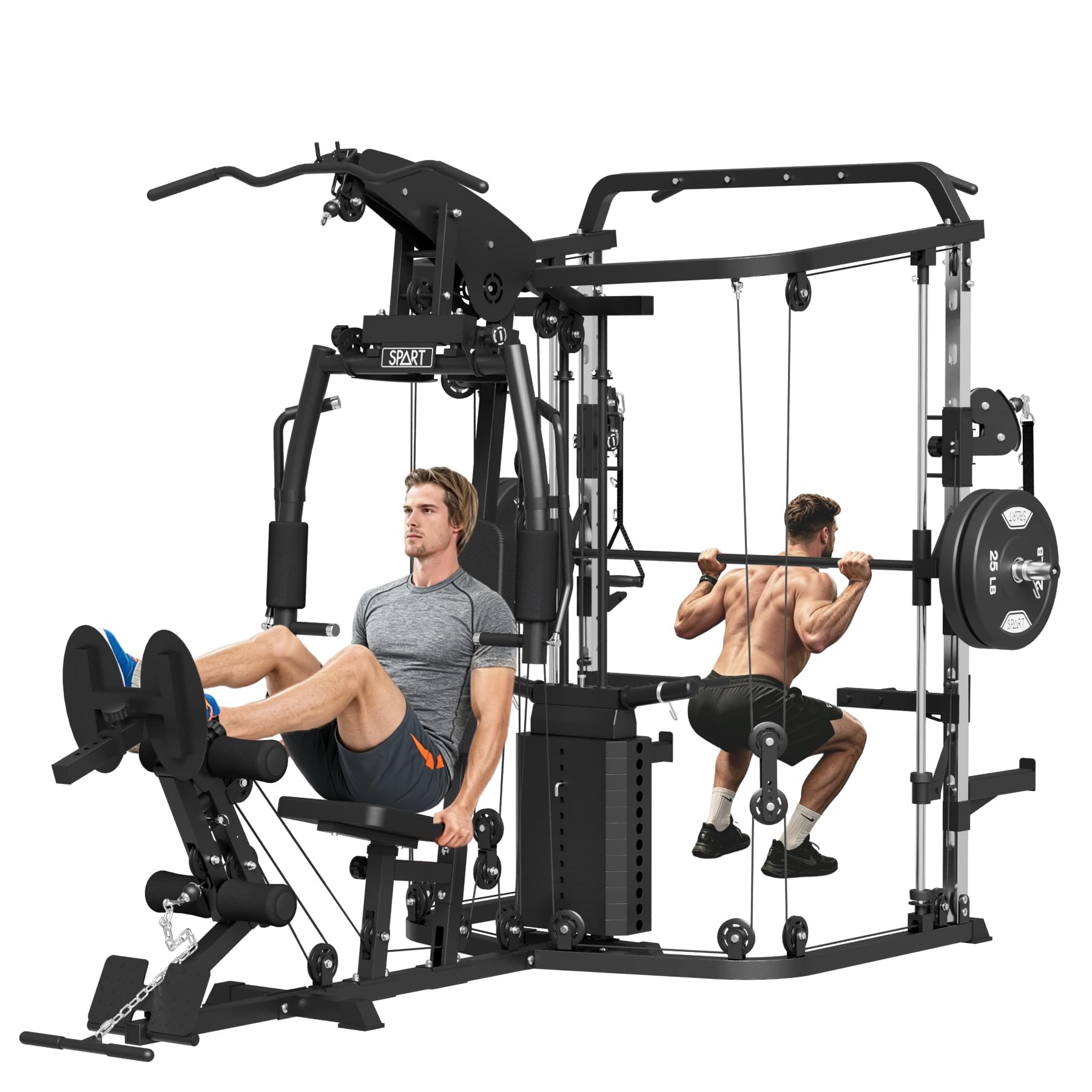 SPART All-in-One Home Gym Workout Station,Smithe Machine Home Gym Power Cage,Professional Functional Trainer for Couples & Family Strength Training,Leg Press, LAT Station for Full Body Training
