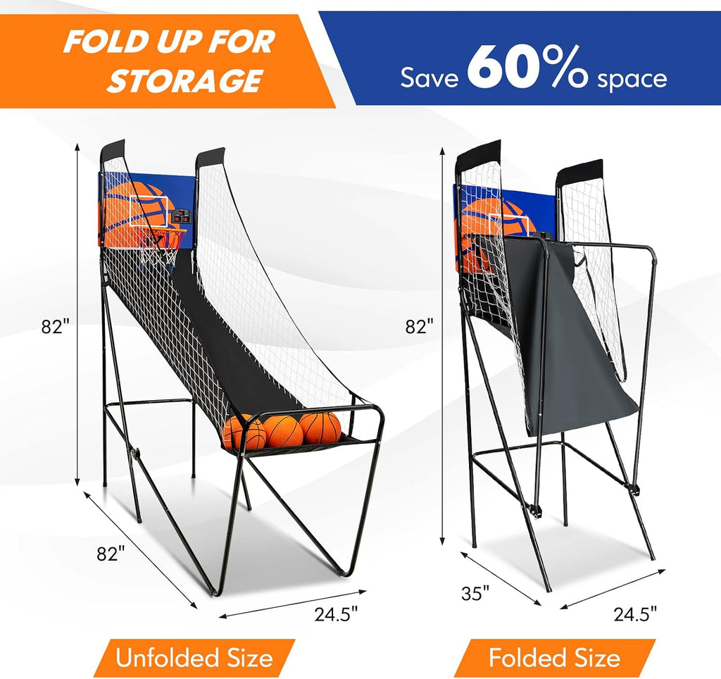 Goplus Foldable Indoor Basketball Arcade Game, Electronic Basketball Single Shootout Games Machine with 3 Balls, LED Scoreboard and Inflation Pump for Kids Youth Teens Adults