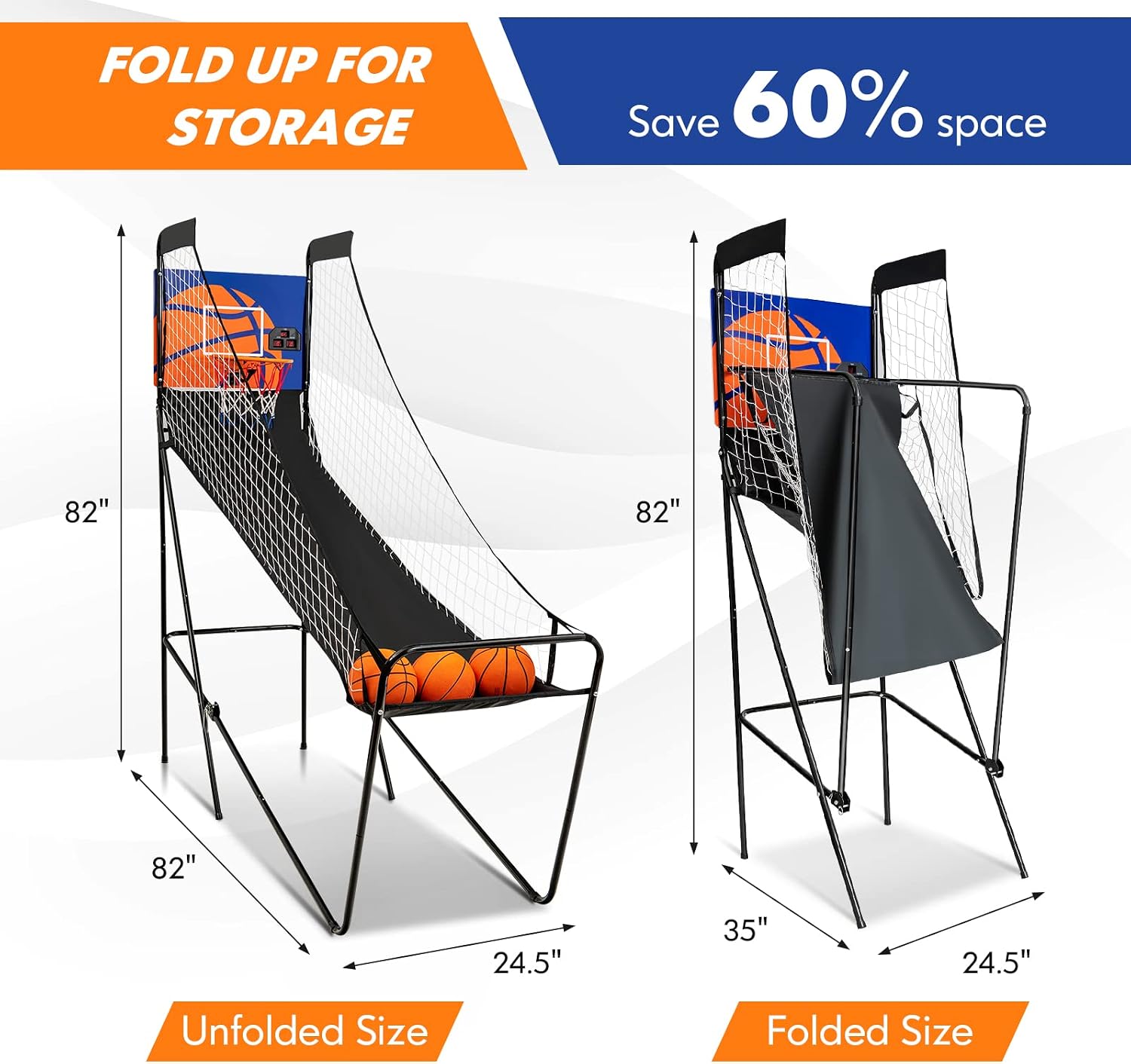 Goplus Foldable Indoor Basketball Arcade Game, Electronic Basketball Single Shootout Games Machine with 3 Balls, LED Scoreboard and Inflation Pump for Kids Youth Teens Adults