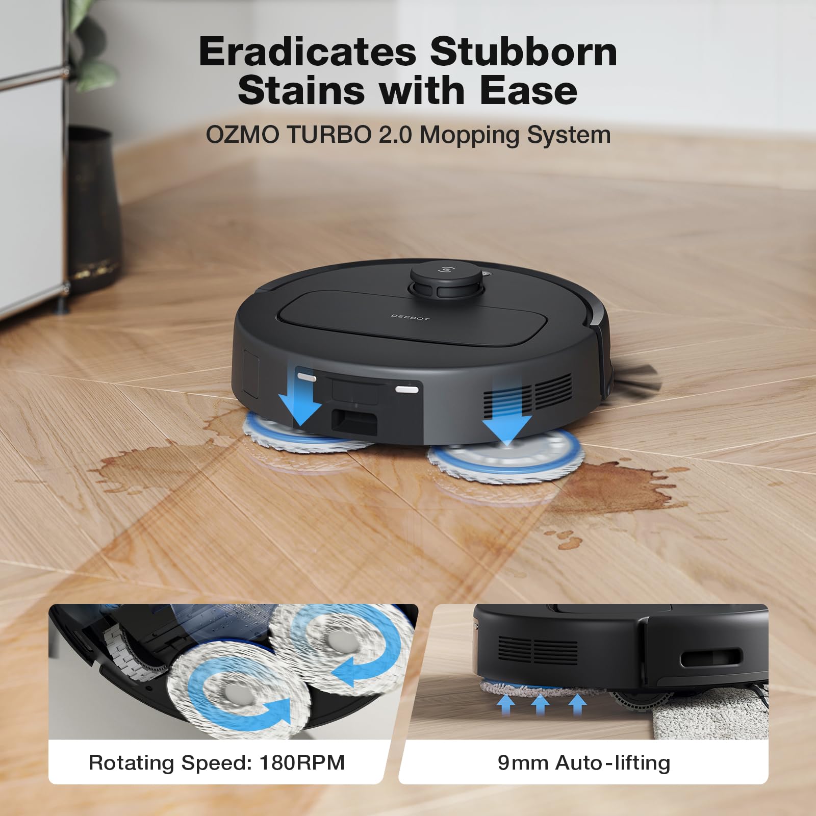 ECOVACS DEEBOT T30S AI Care Robot Vacuum and Mop, 11000Pa, TruEdge Adaptive Edge Mopping, ZeroTangle, AI Instant Re-mop, Hot Water Mop Washing, Self-Emptying & Refilling, Obstacle Avoidance