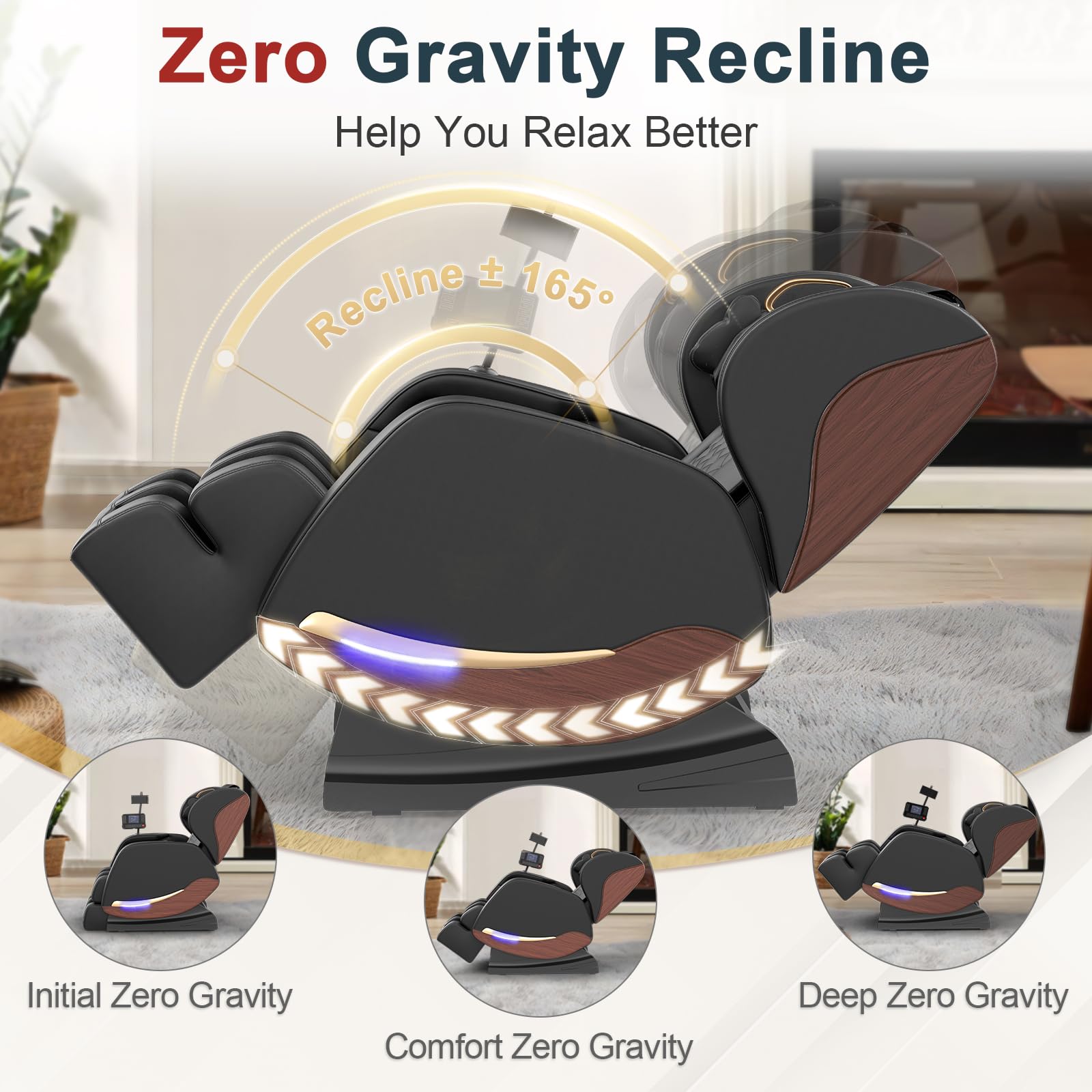2026 Massage Chair, Massage Chairs Full Body and Recliner with 14 Fixed Points, Zero Gravity, Wood Grain Leather, Foot Massage, Airbags, Lumbar Heating, Bluetooth and Control Screen