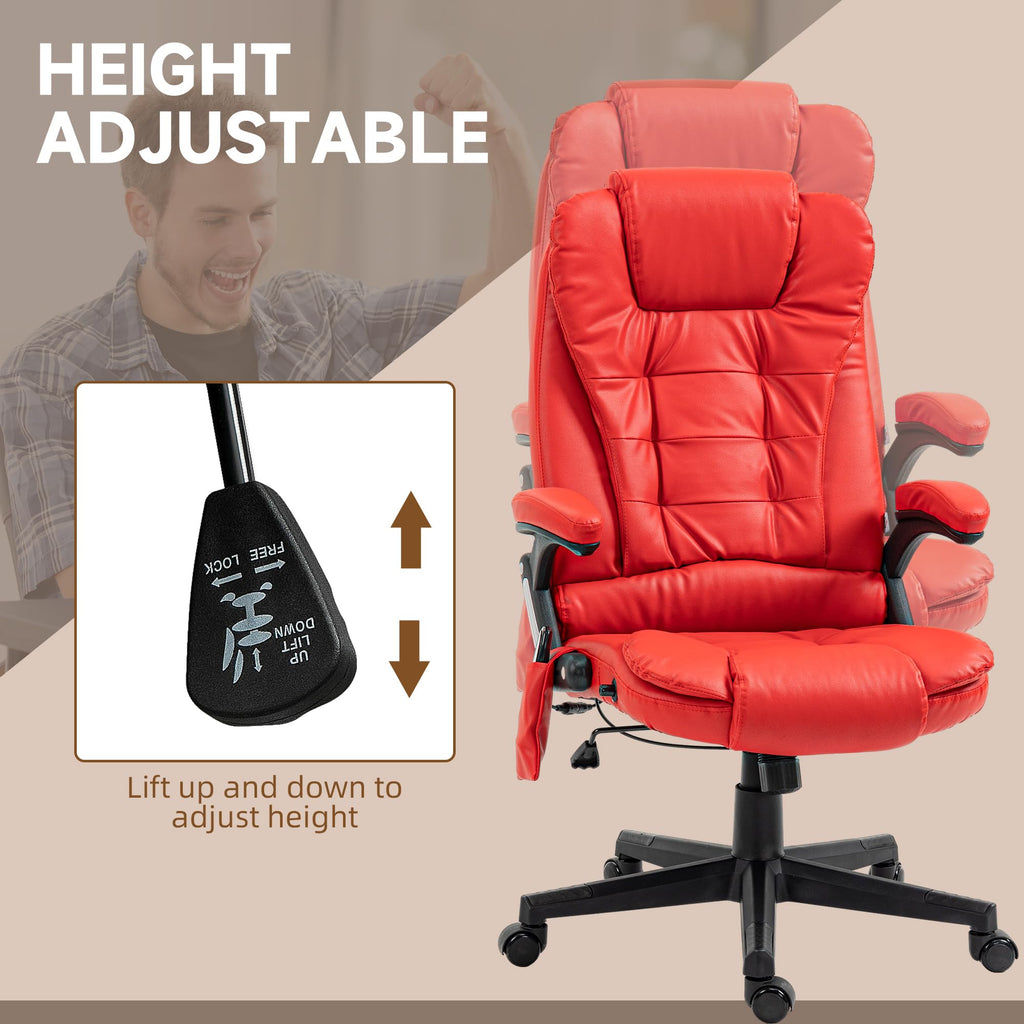 HOMCOM High Back Vibration Massage Office Chair with 6 Vibration Points, Heated Reclining PU Leather Computer Chair with Armrest and Remote, Brown