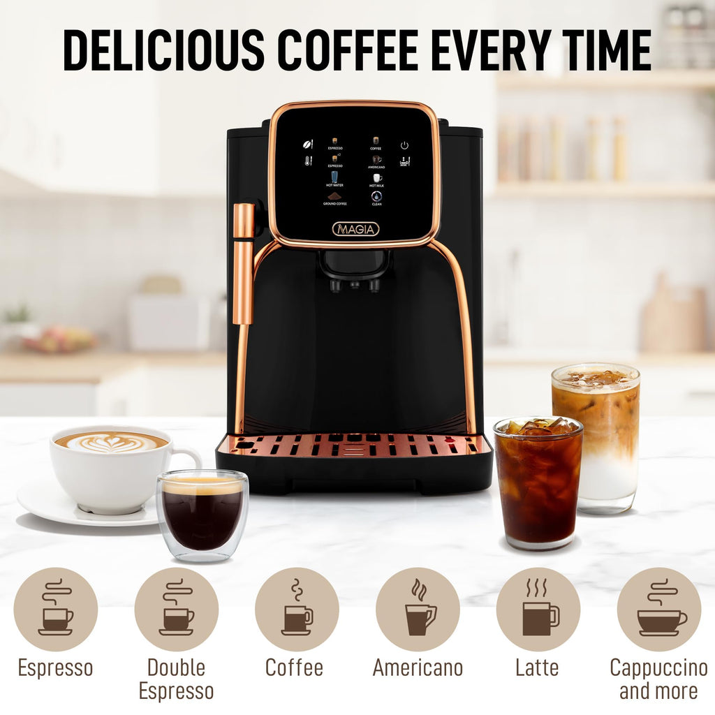 Zulay Magia Super Automatic Espresso Maker Machine with Grinder - 19 Fully Customizable Coffee Options, Auto Cleaning, Milk Foam System - for Latte, Cappuccino - Ultra LUX - White (13.7x17.7x9.4)