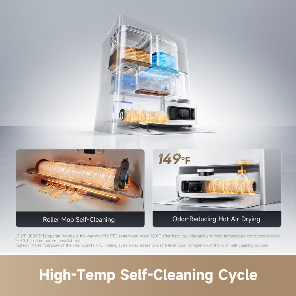 DREAME Aqua10 Roller AE Robot Vacuum, Roller Mop Fresh Water Mopping, Carpet-Safe Roller Guard, Auto-Empty, 30,000Pa Suction, 212℉ Hot Water Mop Washing, Hot Air Drying, 100% Detangling, Voice Control