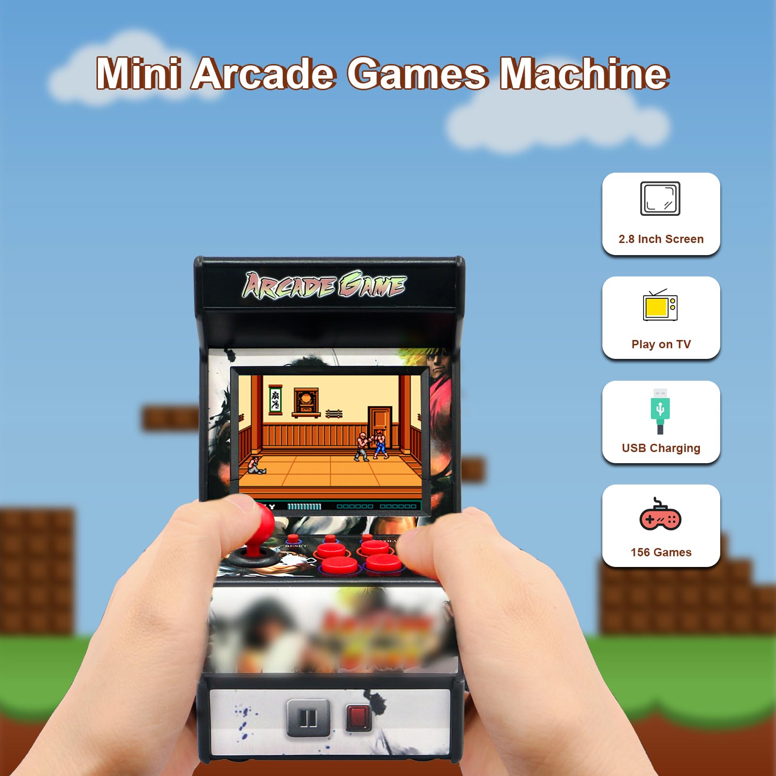 Retro Game Machine for Kids, Handheld Video Game Console with 156 Classic 16-Bit Games, 2.8" Color Screen Rechargeable Portable Gaming System, TV Output Support, Electronic Toy Gift for Boys