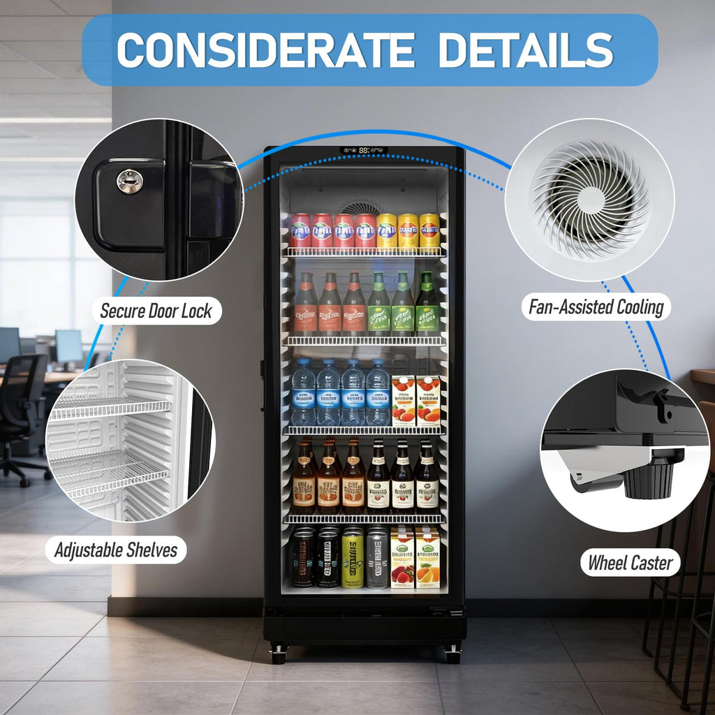 ROVSUN 8 Cu.Ft Commercial Refrigerator Display Refrigerator ETL NSF Certified, Slim Commercial Beverage Cooler Glass Door Merchandiser Drink Fridge w/Adjustable Shelves LED Light for Bar Restaurant