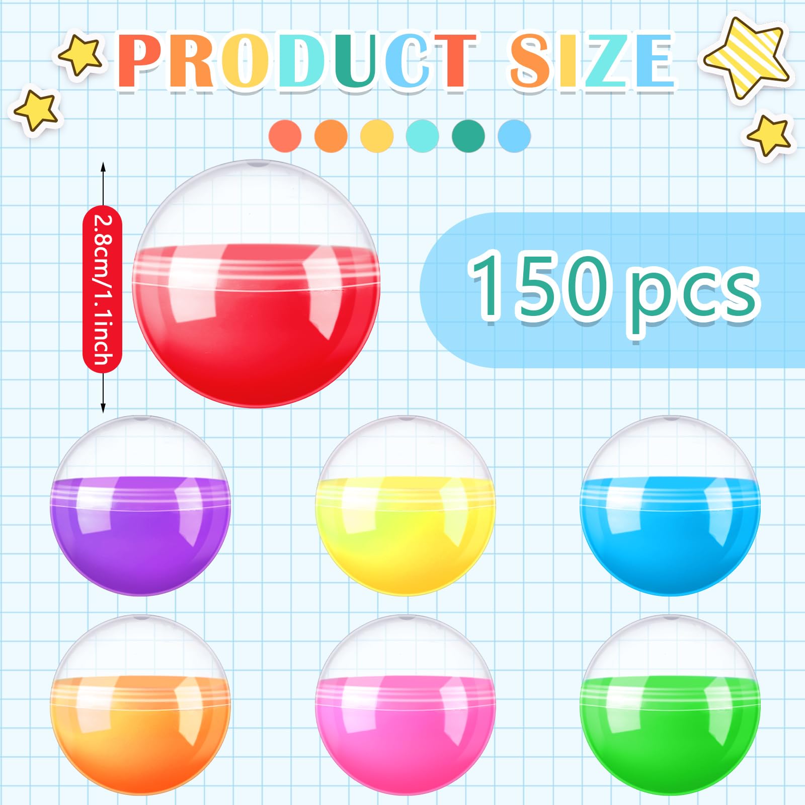 Sosation 150 Pcs 1.77 Inch Gumball Vending Machine Capsules Empty Round Plastic Containers for Prizes Party Favors (Stylish Color)