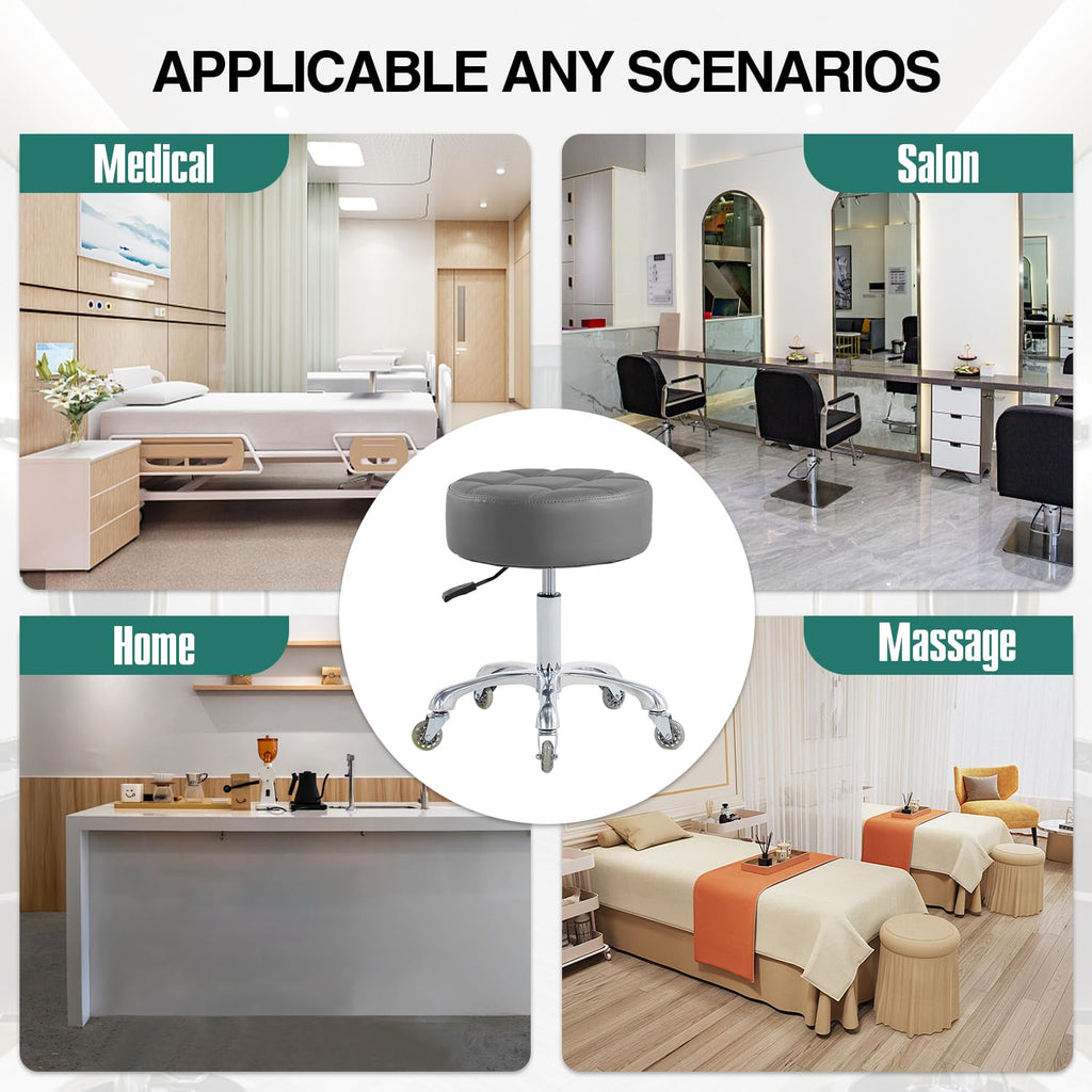 Ainilaily Rolling Stool with Wheels Adjustable Height, Roller Stool for Massage Medical Tattoo Spa Heavy Duty Swivel Desk (Super Thick Cushion, Black)