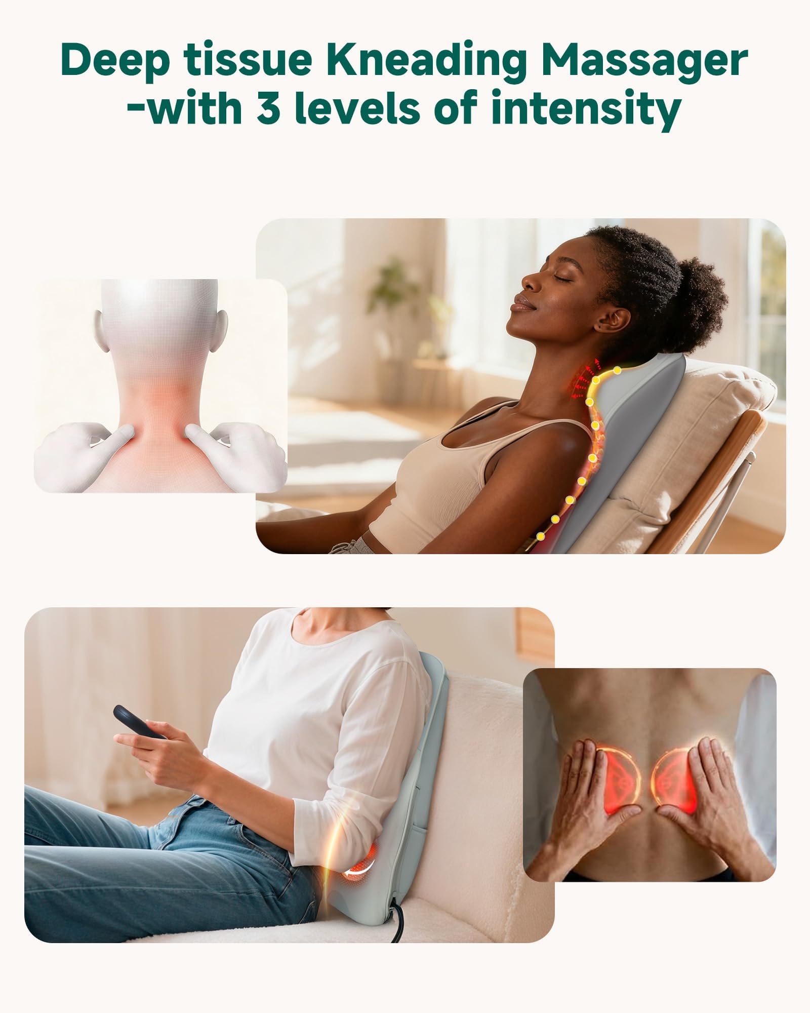 Snailax Back Massager with Heat – 3D Shiatsu Massage Pillow for Neck & Back, Fixed Kneading Nodes, Chair & Sofa Use, Gift for Mom, Dad, Women & Men