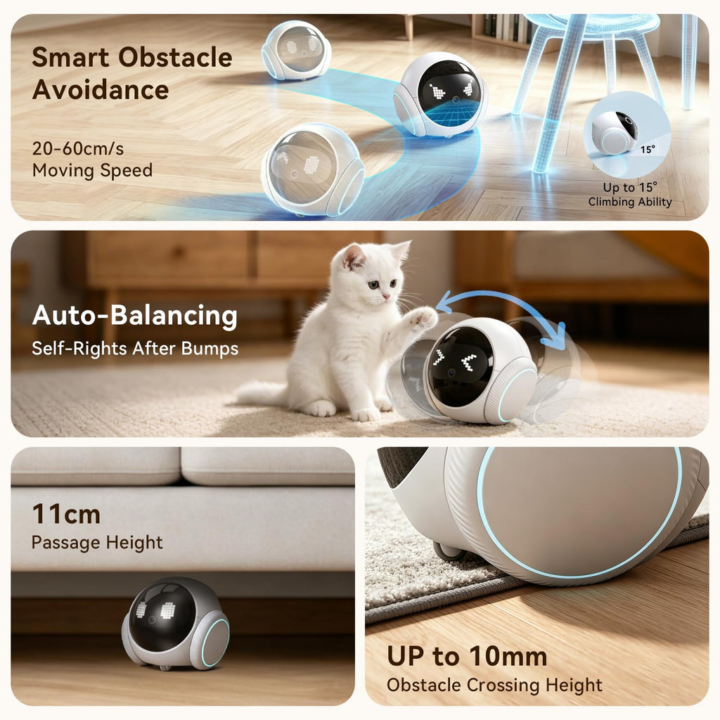 Vivideye Pet Camera 1080P, Movable Robot Security Camera for Dog Cat, Rolling Robot Indoor Camera with Talk,Battery-Operated, Auto-Recharge, Night Vision,SD/Cloud Storage, Pet/Human/Voice Detection