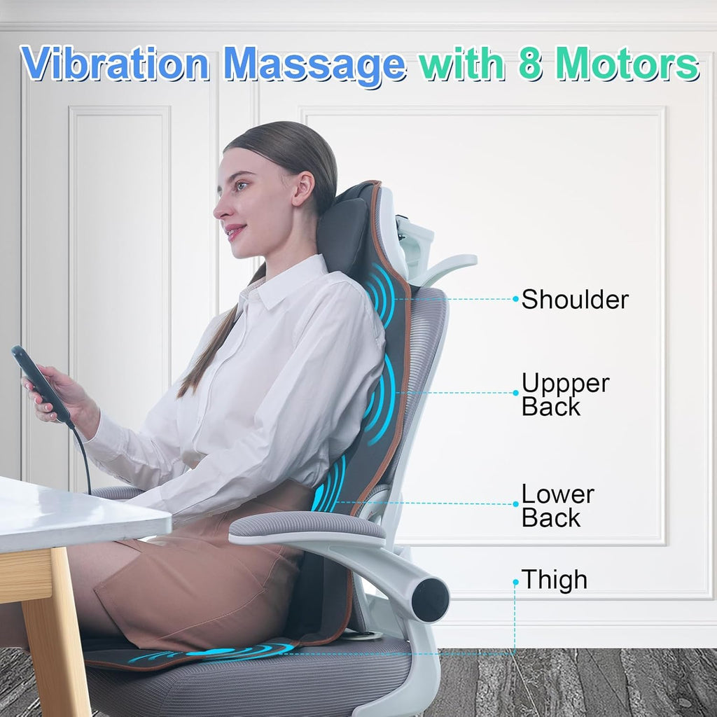 SLOTHMORE Back Massager for Chair, Massage Seat Cushion with Neck Support, Vibration Massage Pad for Full Body Massage for Office Chair, Home Use, Father Day Gifts
