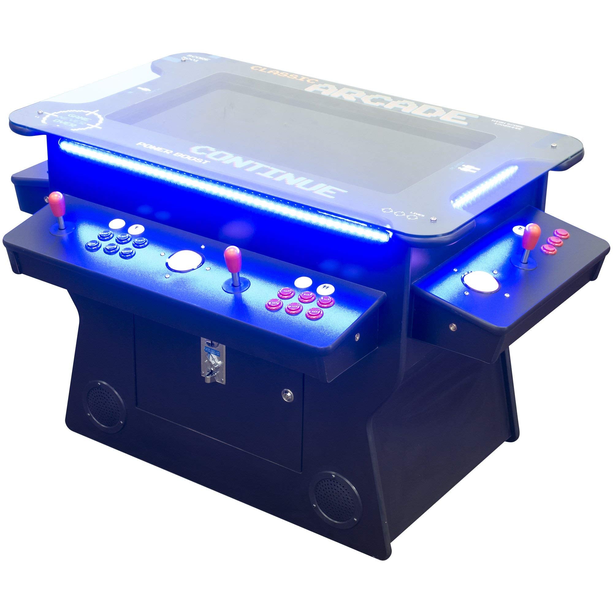 Creative Arcades Full Size Commercial Grade Cocktail Arcade Machine w/Lifting Screen | Trackball | Three-Sided | 4 Sanwa Joysticks | 2 Stools (4500 Games & 32" Screen & Woodgrain Edition)