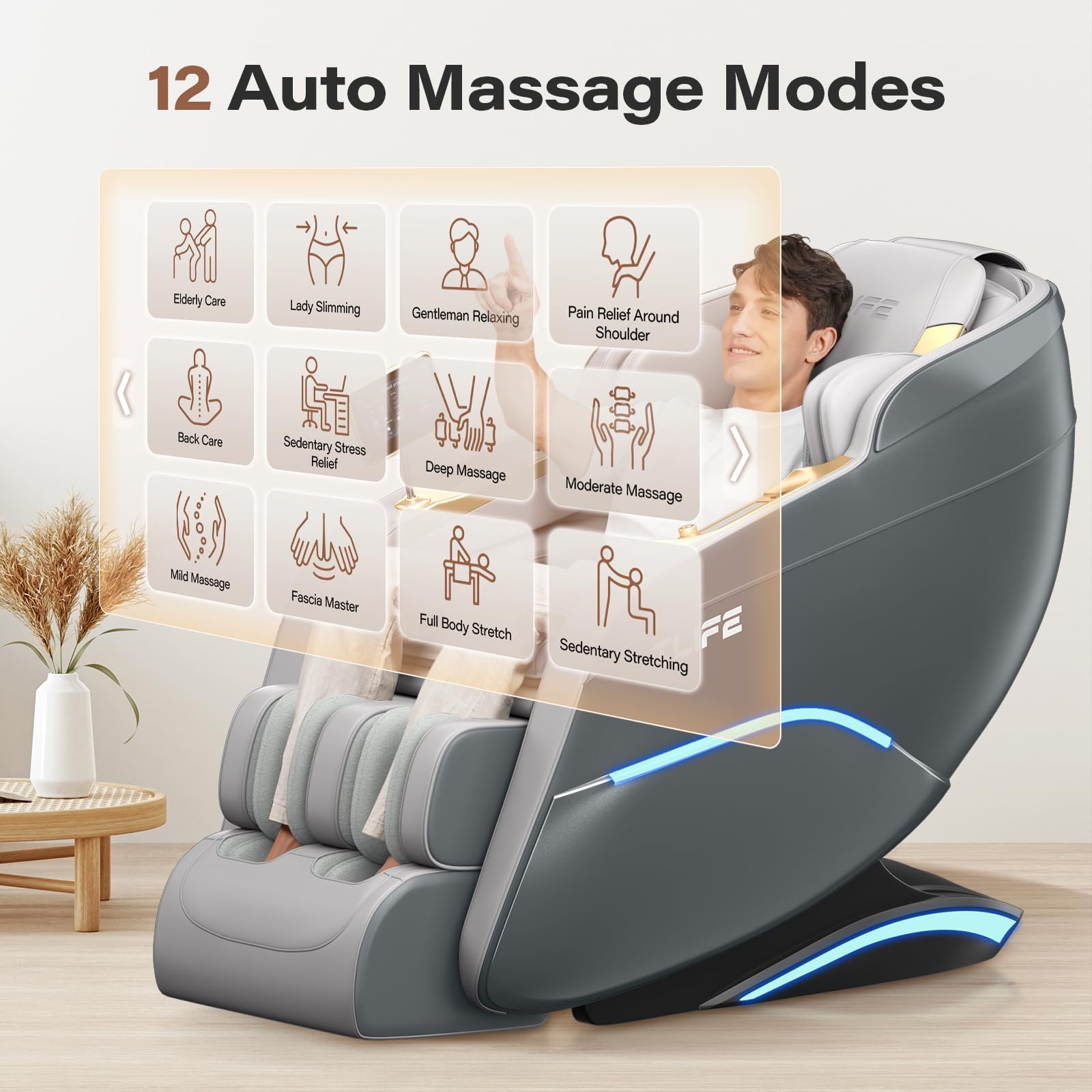 TLIFE Massage Chair Full Body, 160°Zero Gravity Recliner with Body Scan, 50" SL-Track Shiatsu Massage Chair, Fixed Point Massage, Foot Rollers, 12 Auto Modes, Deep Yoga Stretch, Heating, Black
