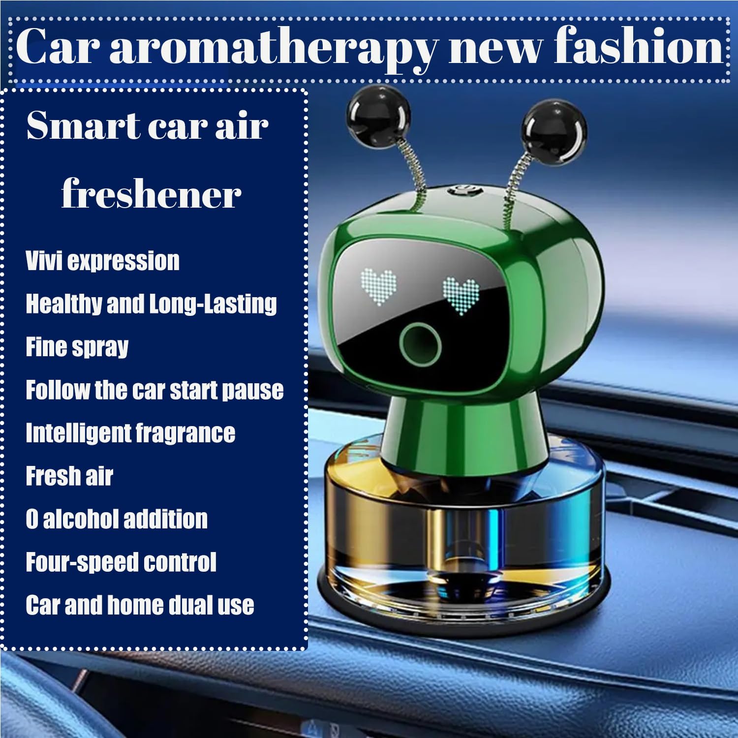 Robot Intelligent Aromatherapy Machine, Smart Cute Robot Car Air Freshener - Fine Spray/Fillable/Four-Gear Adjustment/Vibration Sensing/On-Off/Large Capacity Long-Lasting Fragrance/Black-V2(Cologne)
