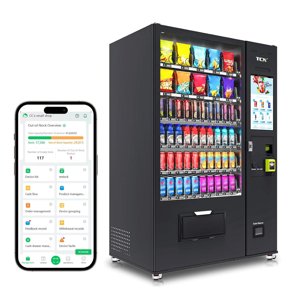 Touchscreen Vending Machines for Sale, 60 Slots Refrigerated Vending Machines for Business, Credit Card Reader, Bill & Coin Acceptor, Snack & Drink Combo with Remote Management System