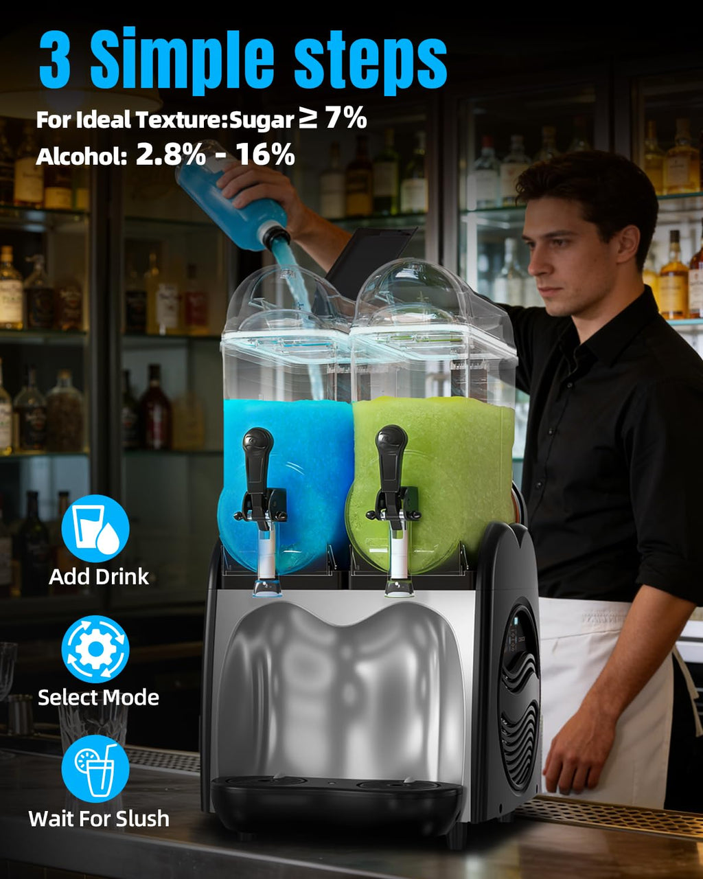 30L Commercial Slushie Machine, 2 Tank Margarita Machine, 80 Grande Cups Slushy Machine with Auto Clean, 8 Gal LED Frozen Drink Machine for Business, Mobile Bar, Party, Restaurant, 800W Fast Cooling