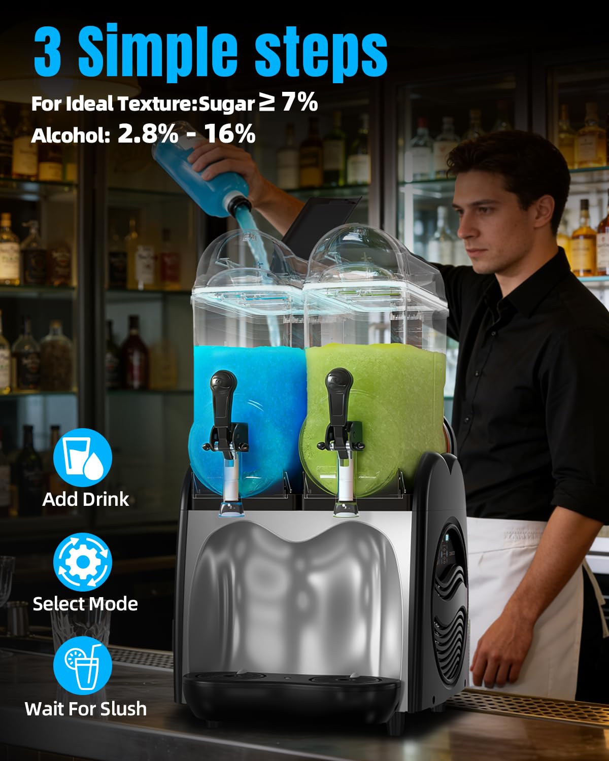 30L Commercial Slushie Machine, 2 Tank Margarita Machine, 80 Grande Cups Slushy Machine with Auto Clean, 8 Gal LED Frozen Drink Machine for Business, Mobile Bar, Party, Restaurant, 800W Fast Cooling