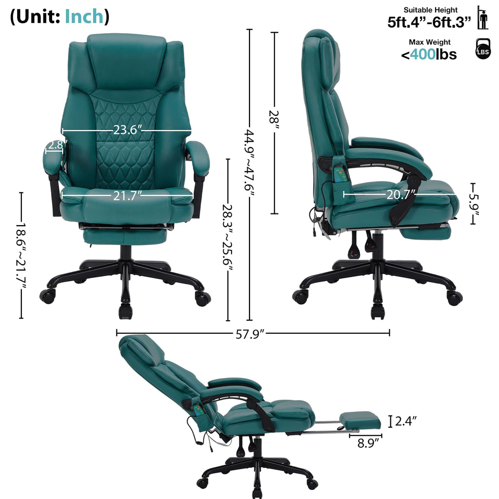 Massage Office Chair with Foot Rest 6 Points Vibration and Heat Home Office Desk Chairs for Heavy People 400lbs Reclining Managerial Chairs Ergonomic Executive Chair (Black)