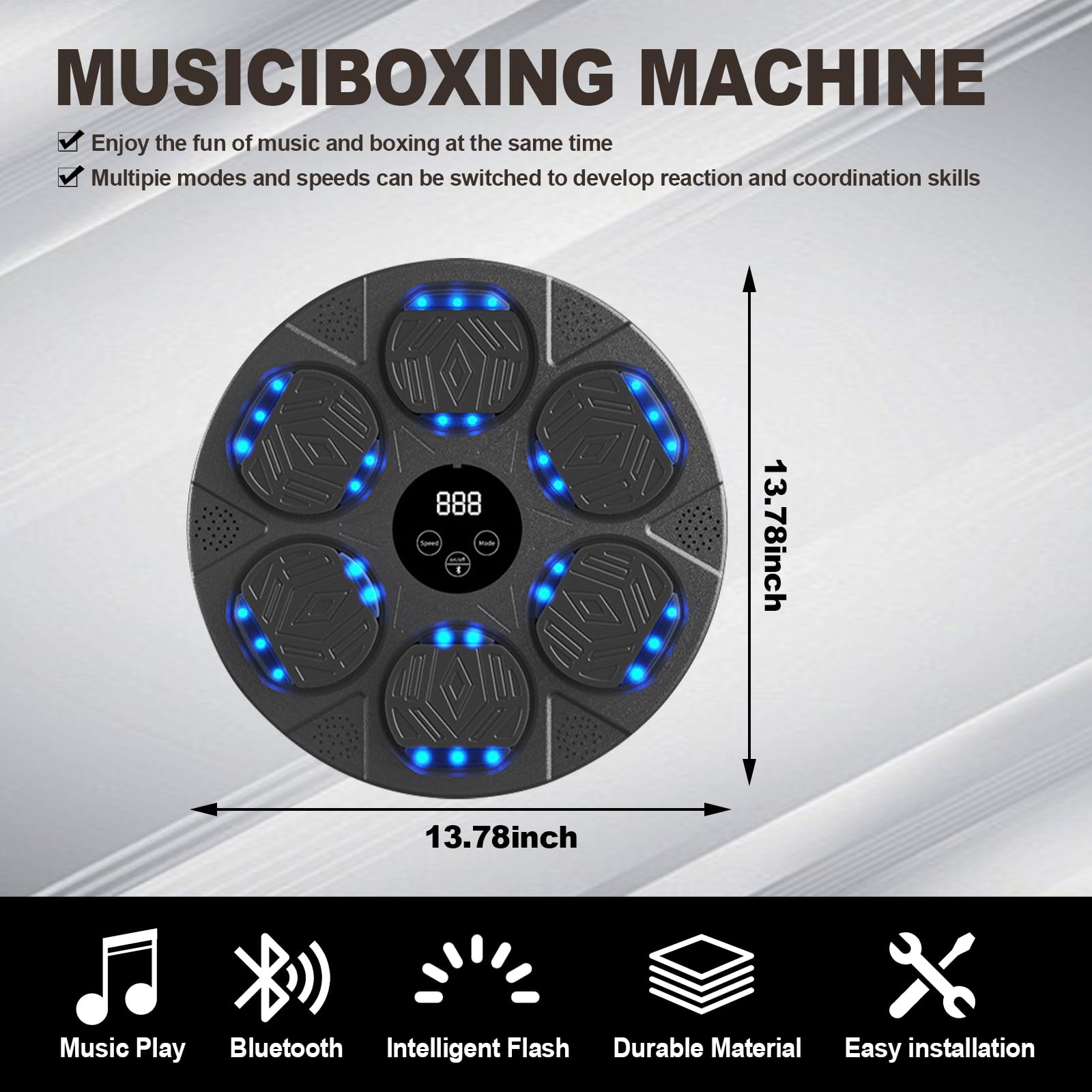 HOTSEVEN 2025 Music Boxing Machine with Boxing Gloves, Smart Bluetooth Boxing Machine with LED Electronic Wall Mounted, Music Boxing Target Workout Punching Equipment for Home(Upgrade)