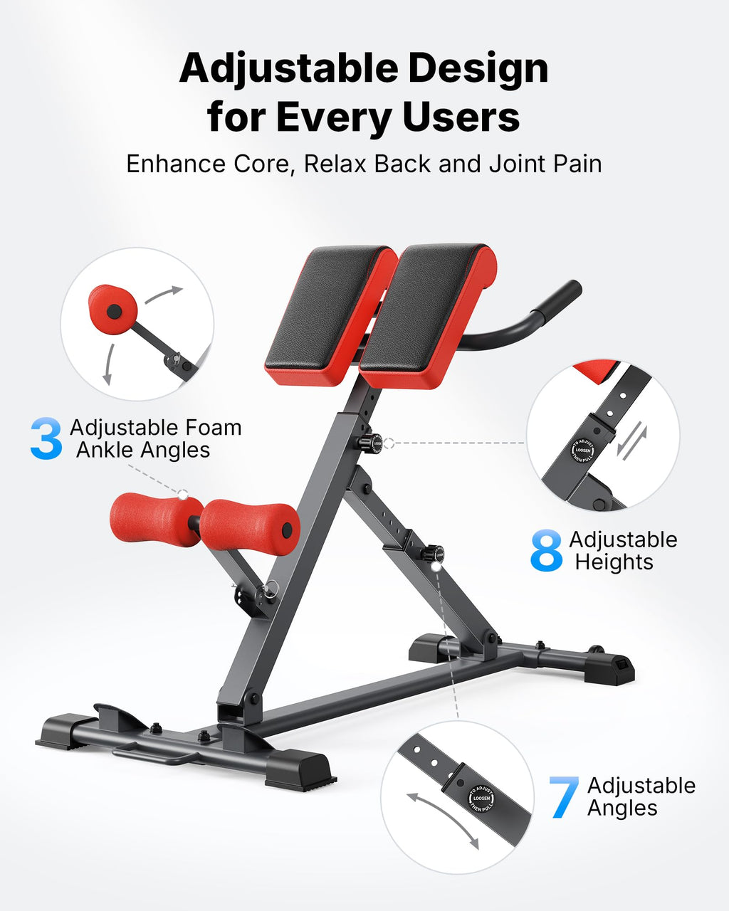 MERACH Roman Chair Back Extension, Adjustable Weight Bench, Home Gym Sit Up Bench for Glutes & Ab Workouts, Back Extension Machine, Hyperextension Roman Chair for Lower Back Pain Relief