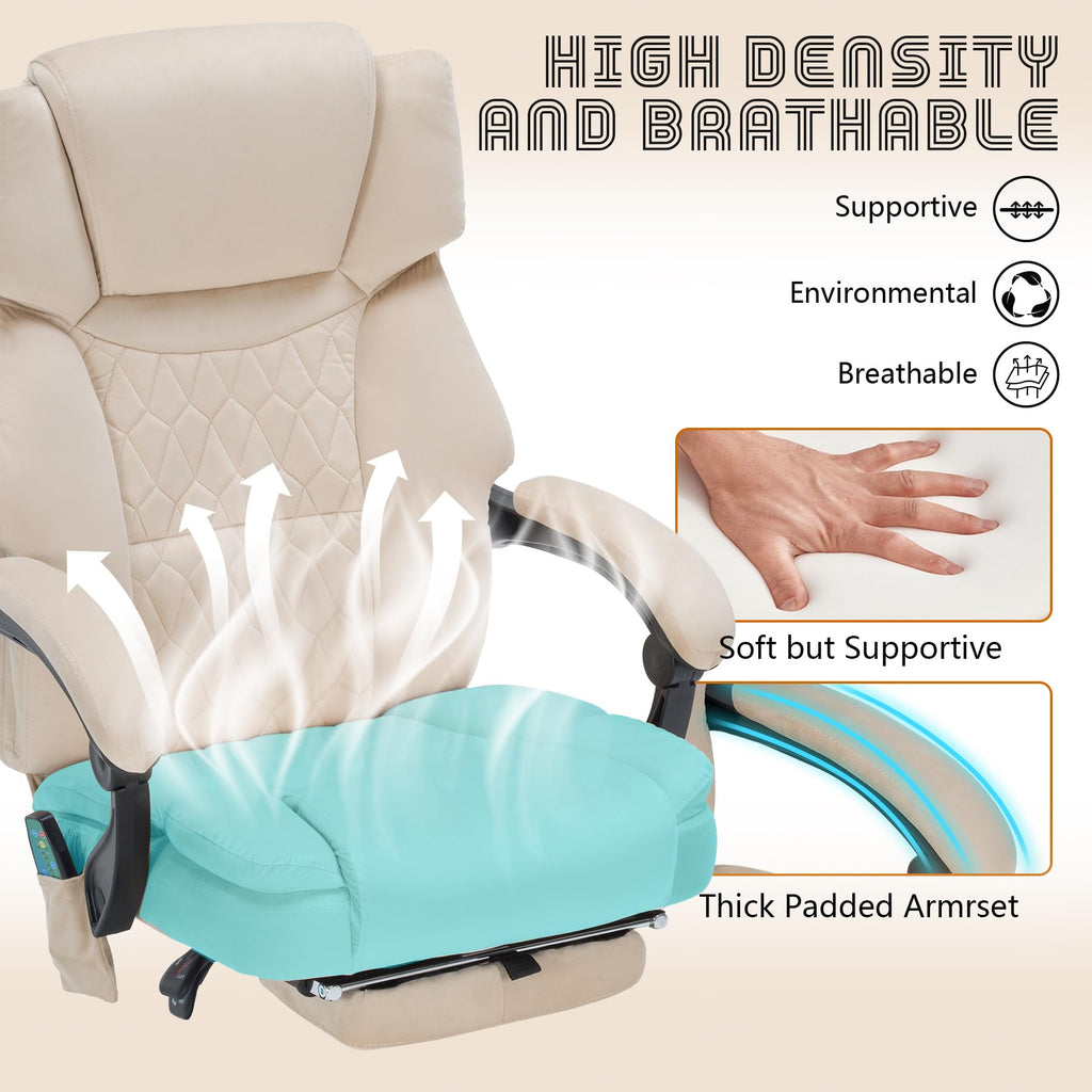 Massage Office Chair with Foot Rest 6 Points Vibration and Heat Home Office Desk Chairs for Heavy People 400lbs Reclining Managerial Chairs Ergonomic Executive Chair (Black)