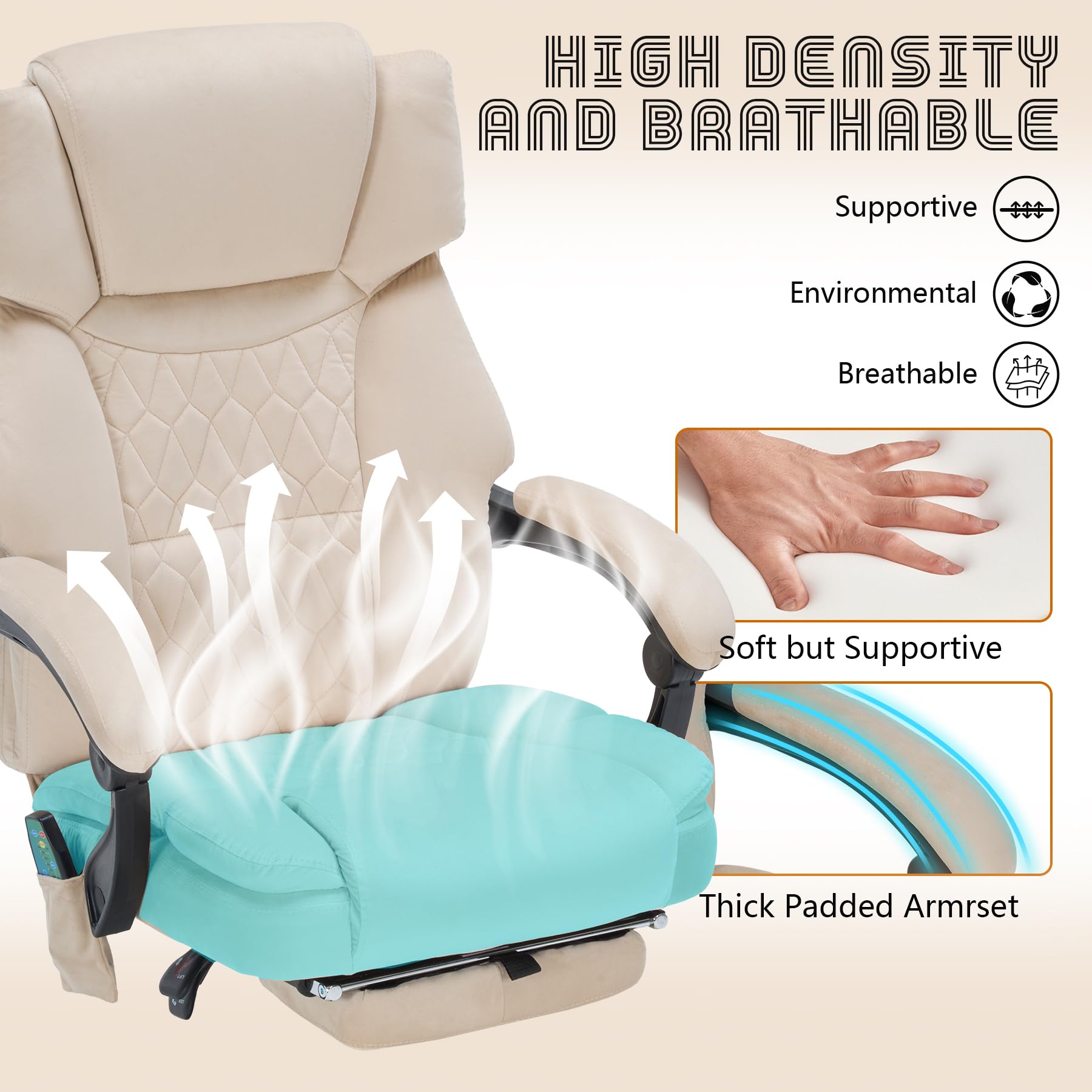 Massage Office Chair with Foot Rest 6 Points Vibration and Heat Home Office Desk Chairs for Heavy People 400lbs Reclining Managerial Chairs Ergonomic Executive Chair (Black)