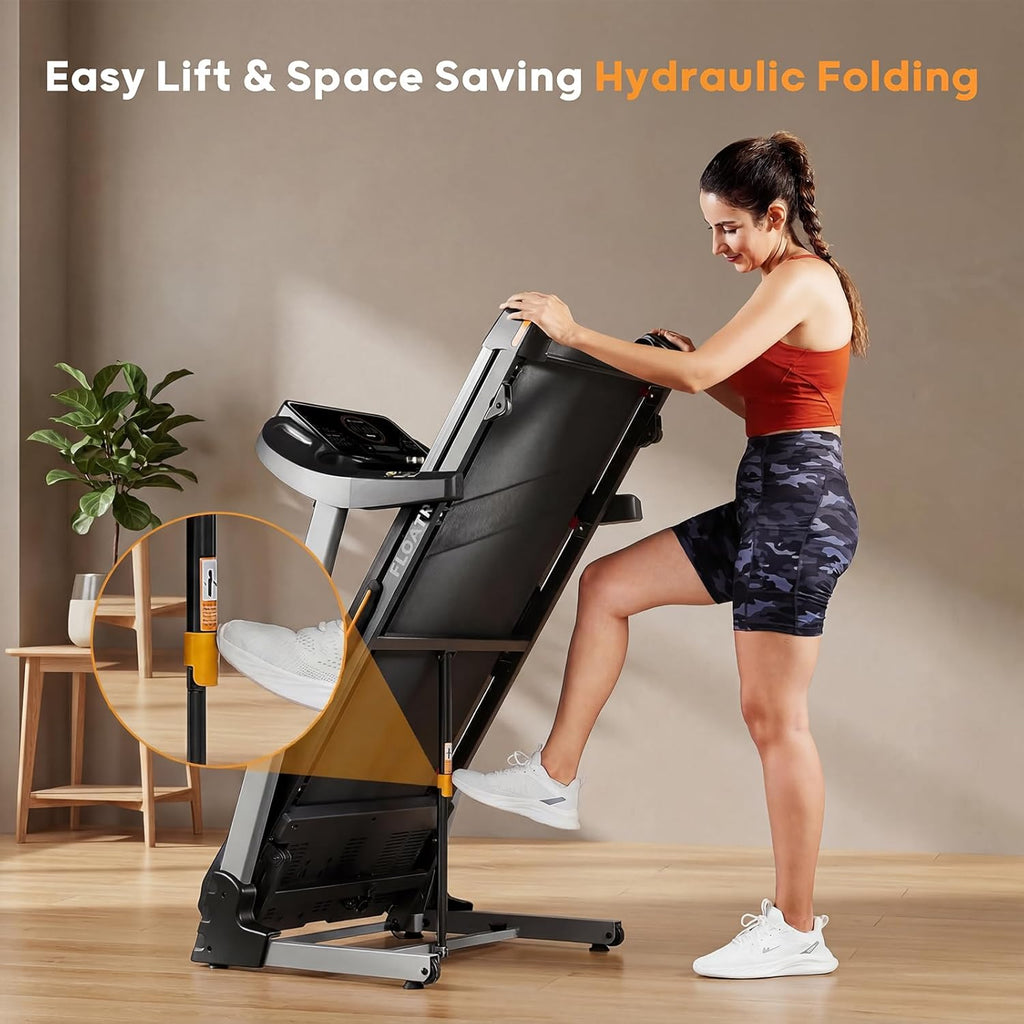 HitGo Treadmill with 15% Auto Incline,10 MPH High Speed Running Machine for Home Gym,Silent Brushless Motor,400lbs Weight Capacity,Air Cushion Shock Absorption,Bluetooth App Kinomap HitGo,Black