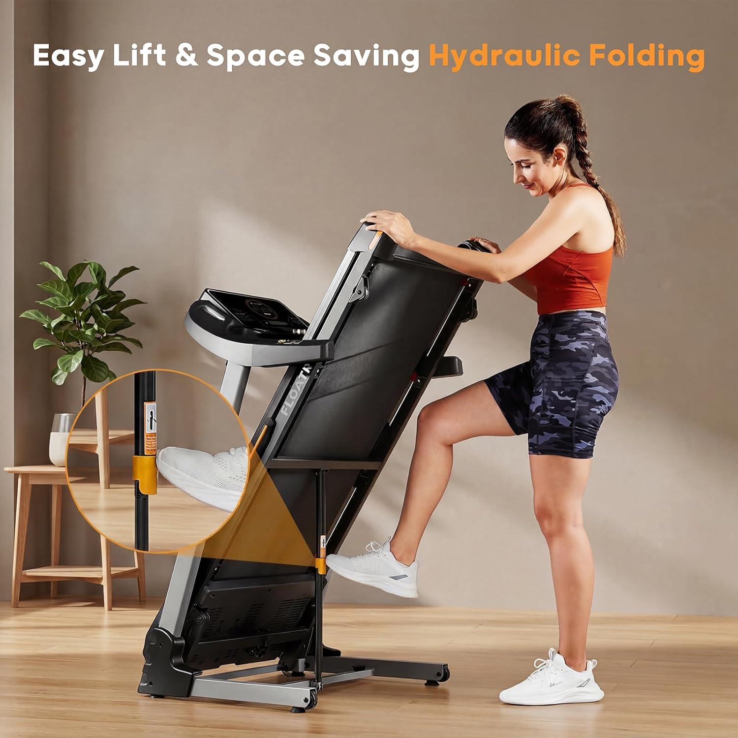 HitGo Treadmill with 15% Auto Incline,10 MPH High Speed Running Machine for Home Gym,Silent Brushless Motor,400lbs Weight Capacity,Air Cushion Shock Absorption,Bluetooth App Kinomap HitGo,Black