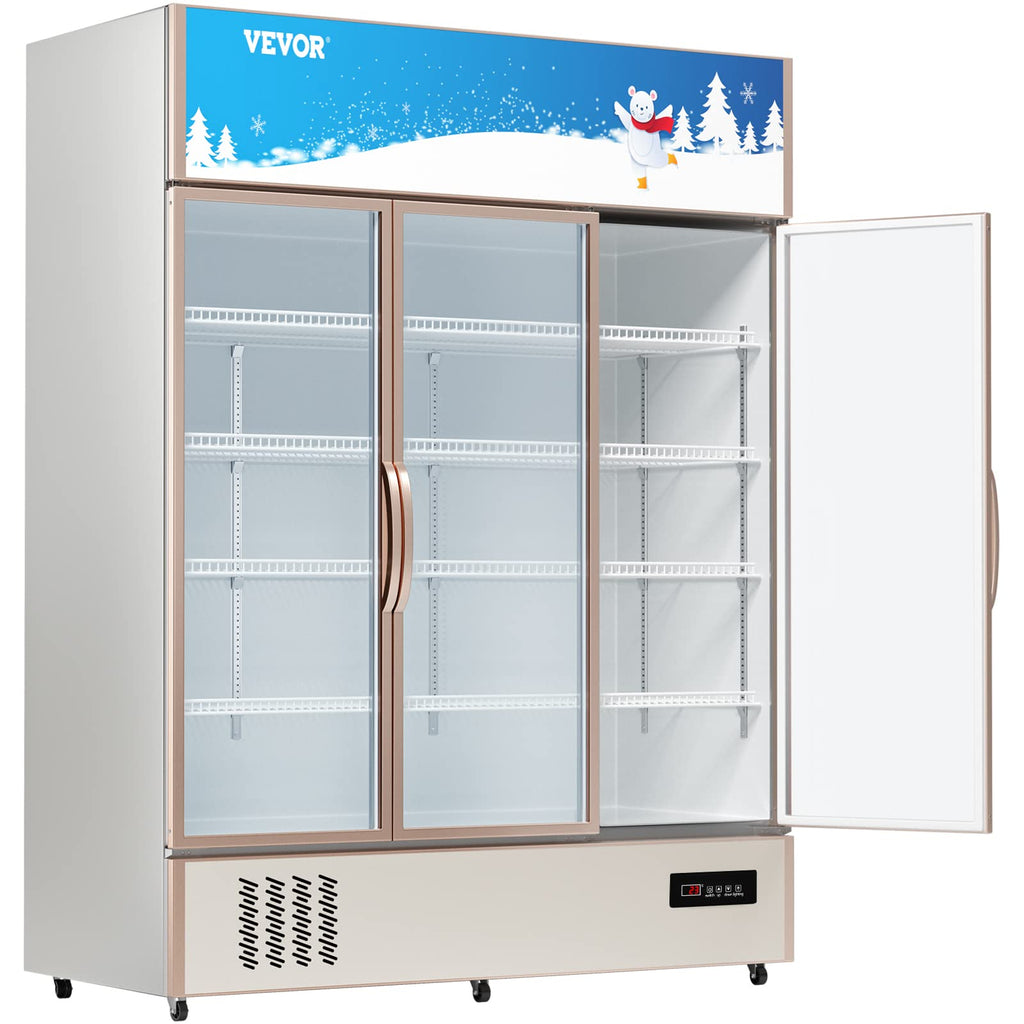 VEVOR Commercial Merchandiser Refrigerator 2 Glass Doors, 23 Cubic Ft, Upright Display Beverage Cooler 79" Tall x 39.4" Width, Fridge with LED Lighting for Drink Wine Soda, Gold
