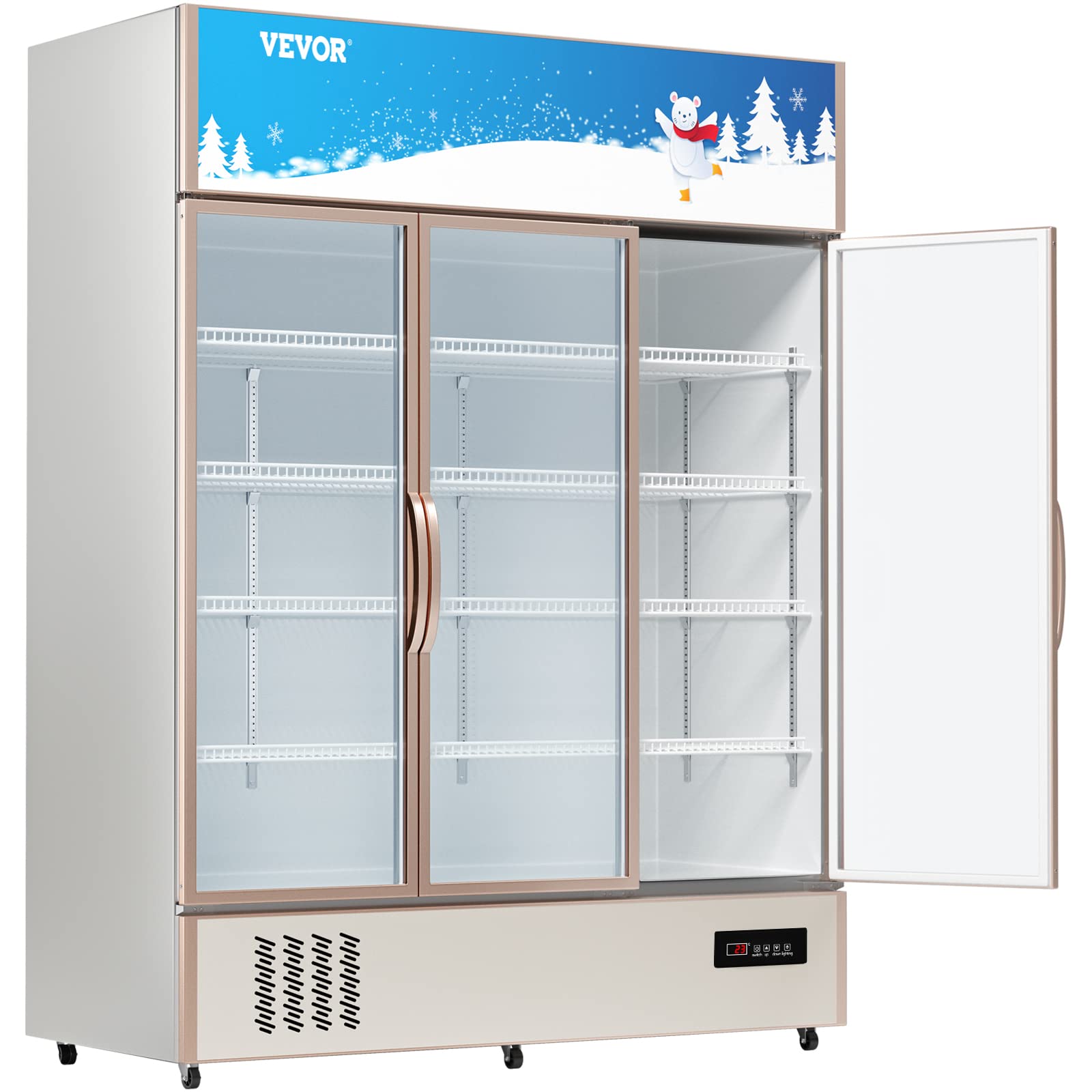 VEVOR Commercial Merchandiser Refrigerator 2 Glass Doors, 23 Cubic Ft, Upright Display Beverage Cooler 79" Tall x 39.4" Width, Fridge with LED Lighting for Drink Wine Soda, Gold