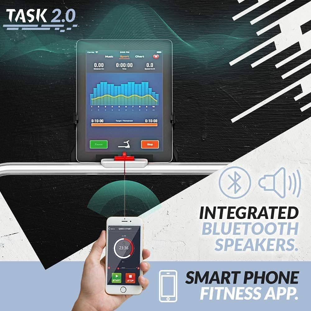 Bluefin Fitness Task 2.0 2-in-1 Folding Under Desk Treadmill | Home Gym Office Walking Pad | 8 Km/h | Joint Protection Tech | Smartphone App | Bluetooth Speaker | Compact Walking/Running Machine
