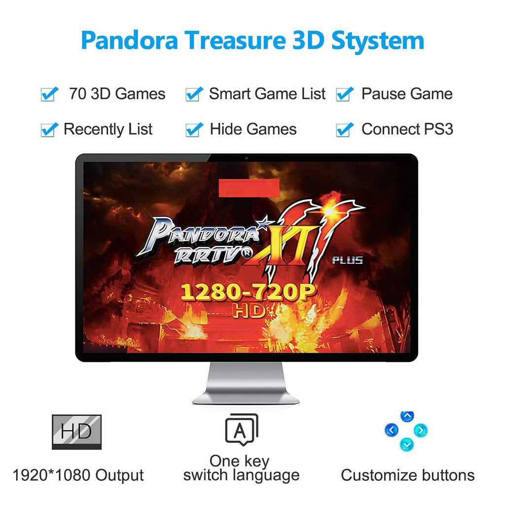 30000 Games in 1 Arcade Game Console ,Pandora Treasure 3D Double Stick,30000 Classic Arcade Games,Search Game, Support 3D,Favorite List, 4 Players Online,1280X720 Full HD Video