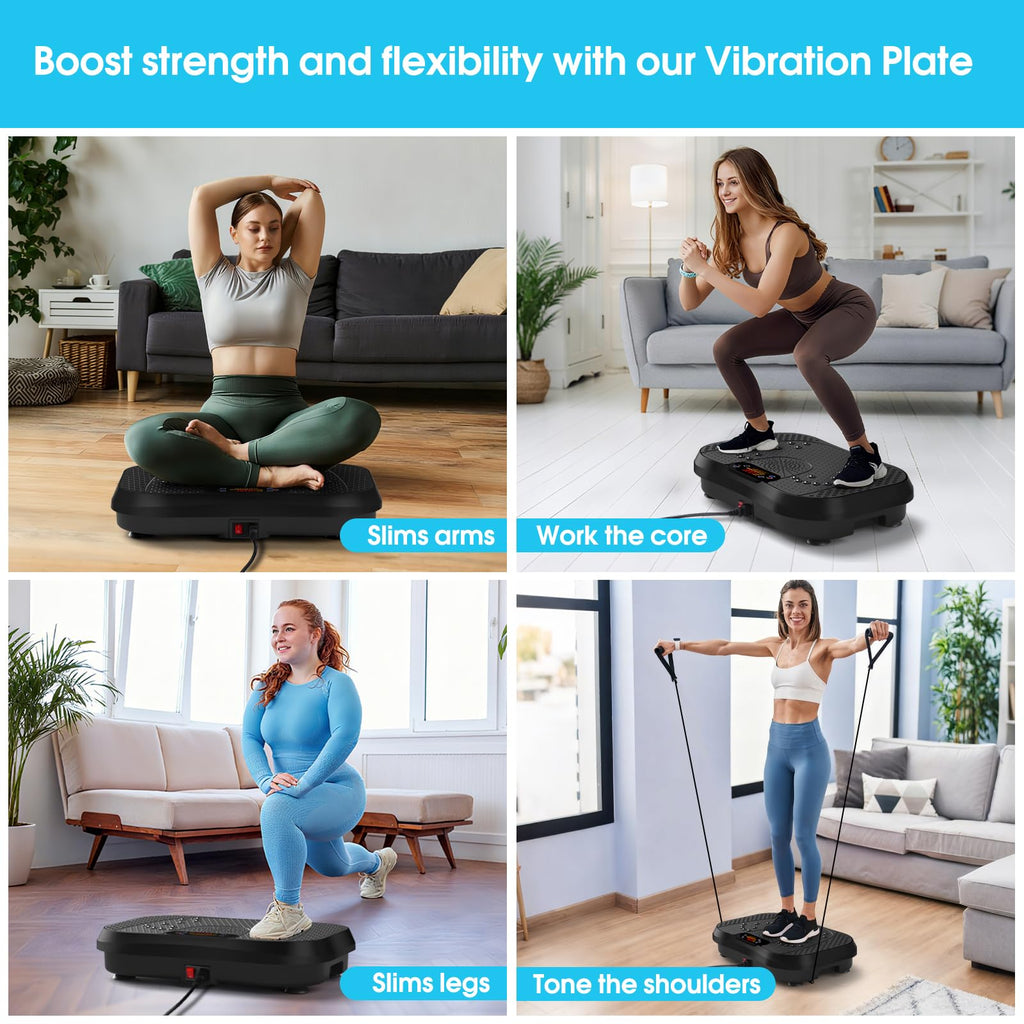 SoftGym Waver Vibration Plate Exercise Machine for Lymphatic Drainage Weight Loss,120 Speed Levels Vibrating Platform with Resistance Bands,Full-Body Workout Equipment for Muscle Toning