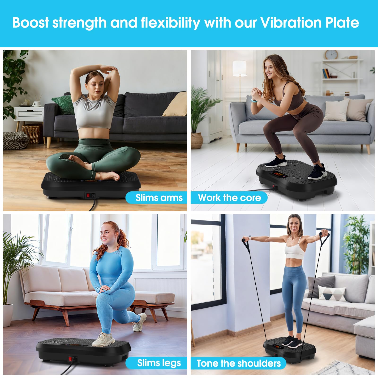 SoftGym Waver Vibration Plate Exercise Machine for Lymphatic Drainage Weight Loss,120 Speed Levels Vibrating Platform with Resistance Bands,Full-Body Workout Equipment for Muscle Toning