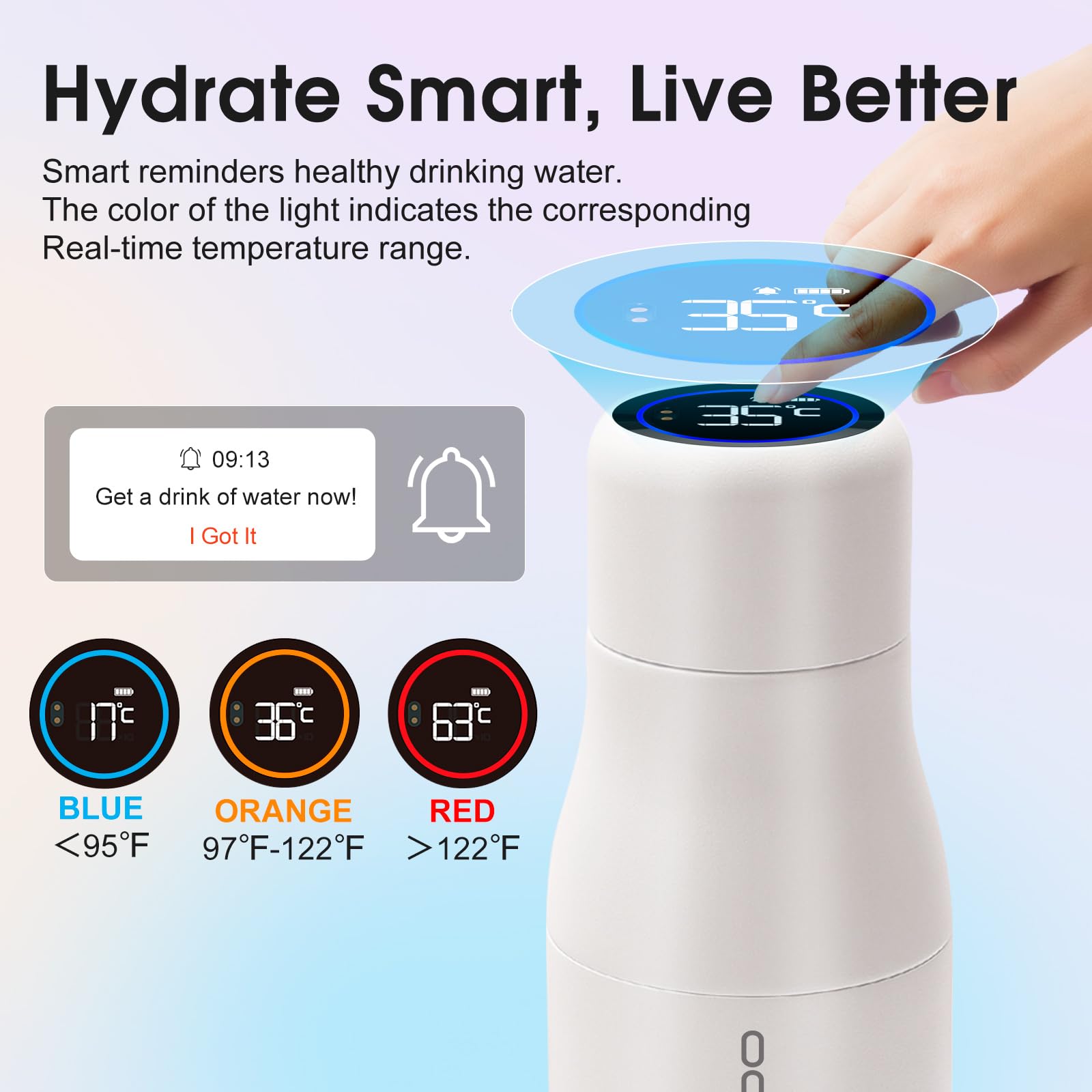 VSITOO 15oz Mini Smart Water Bottle，Self-Cleaning Insulated Bottle, Small Thermoses with AI, App & Touchscreen, Perfect Purse Water Bottle for Travel, Gym & Office, Pink