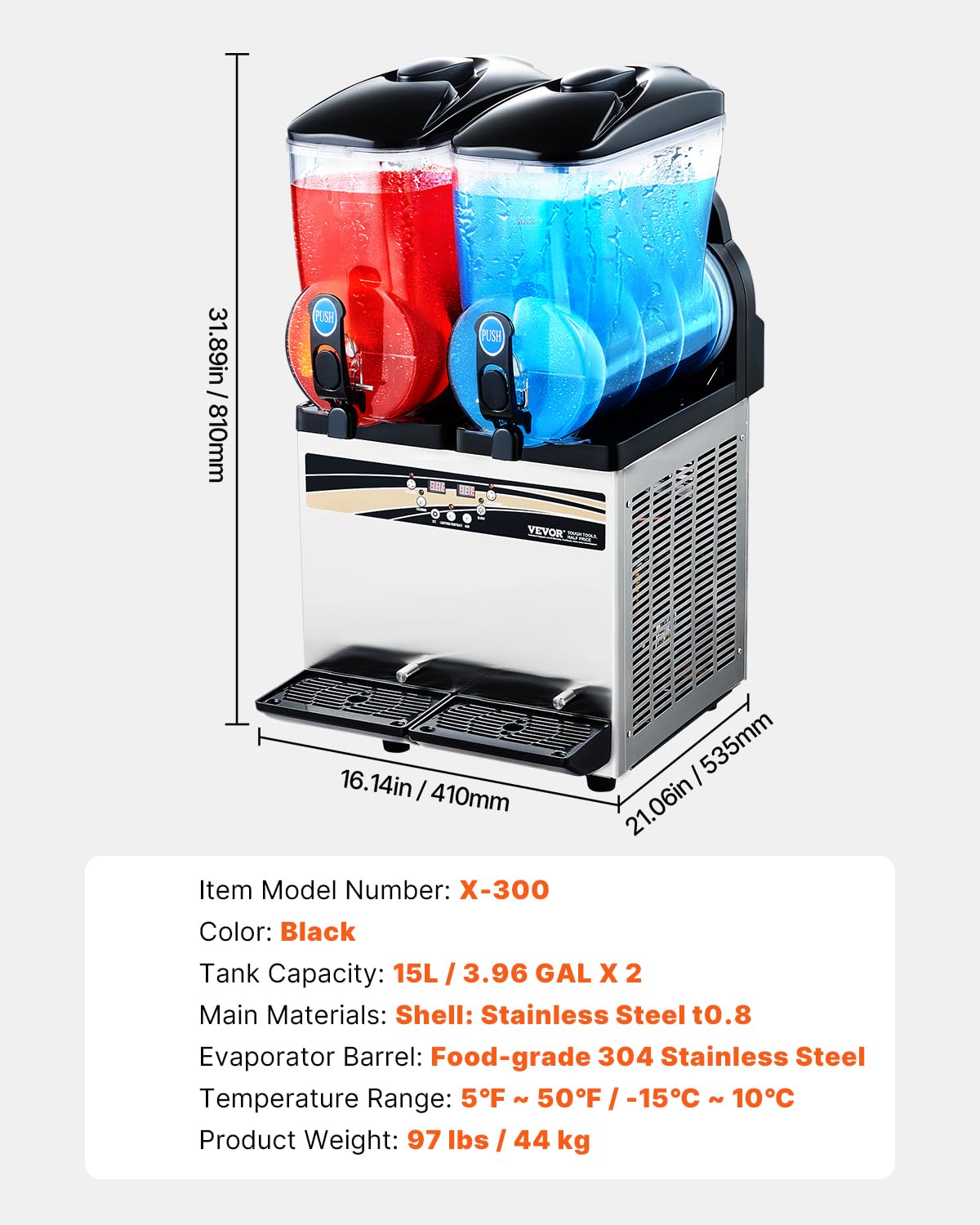 VEVOR Slushie Machine, 15L Single Tank Commercial Margarita Machine, 60 Cups Stainless Steel Margarita Smoothie Frozen Drink Machine, Slushy Machine for Home Party Restaurants Cafe Bars