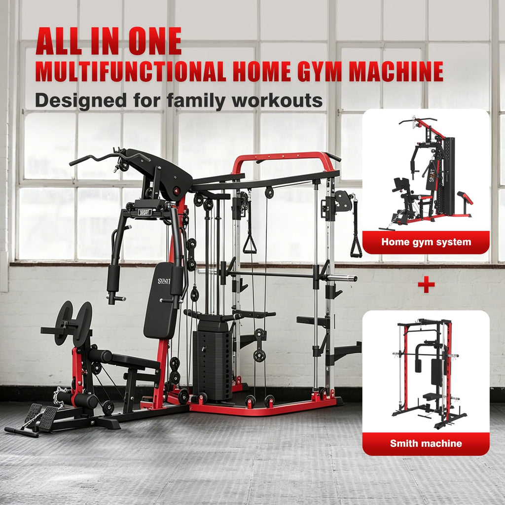 SPART All-in-One Home Gym Workout Station,Smithe Machine Home Gym Power Cage,Professional Functional Trainer for Couples & Family Strength Training,Leg Press, LAT Station for Full Body Training