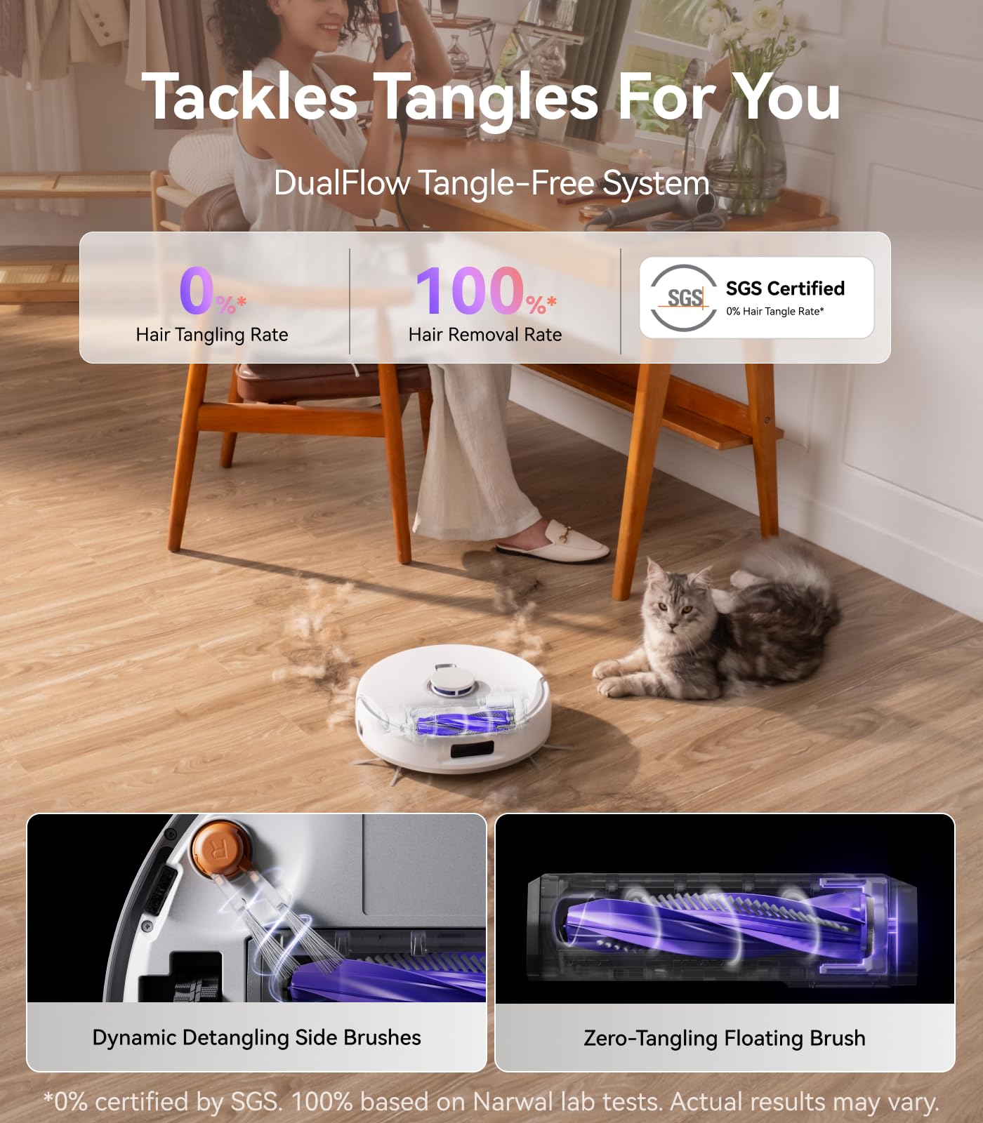 NARWAL Freo Z10 Turbo Robot Vacuum and Mop Combo, 25000Pa Suction, Edge-to-Edge Cleaning, Tangle-Free for Pet Hair, Auto Mop Wash, Smart Avoidance, Self-Emptying, for Carpet & Hard Floors, White
