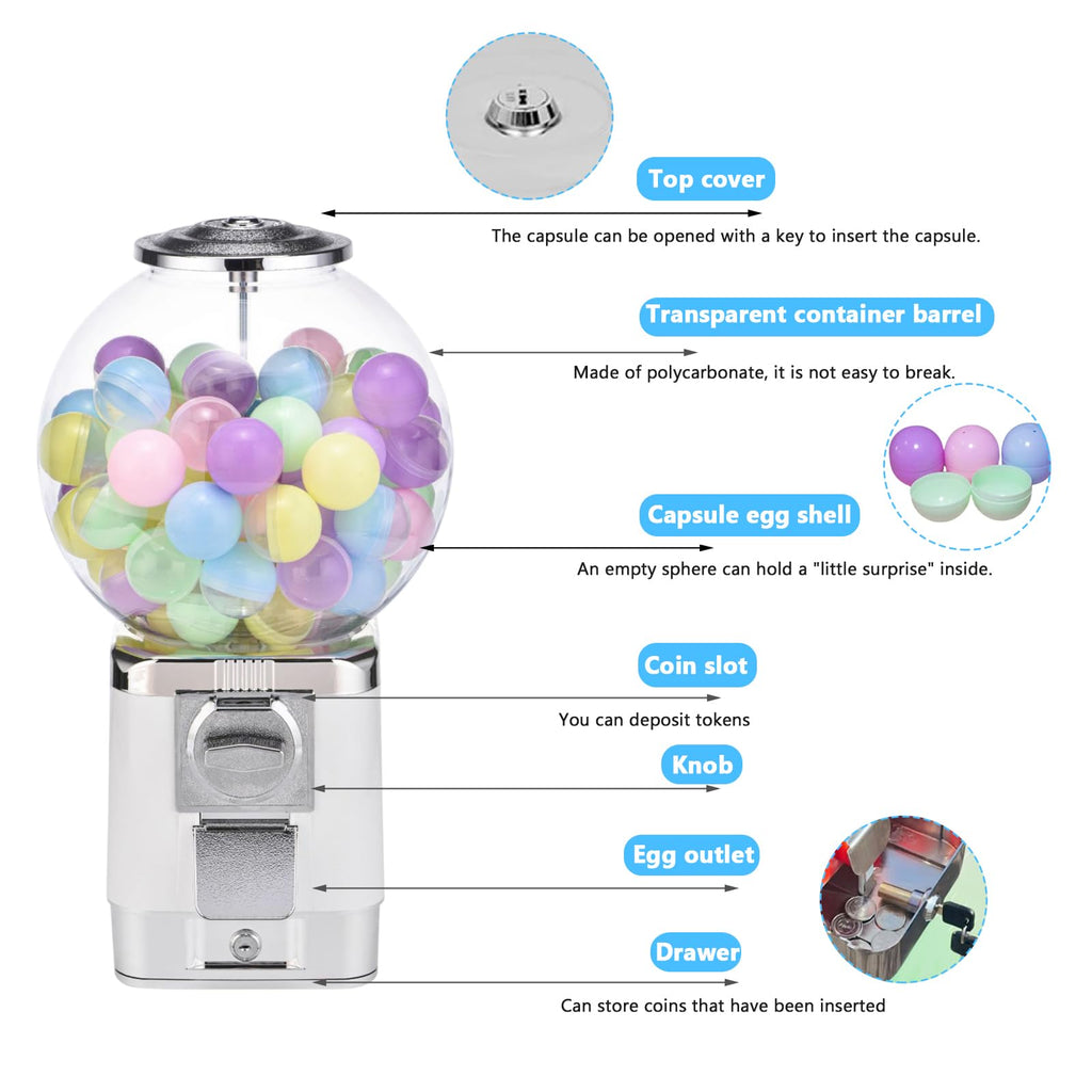 50mm Ball Classic Bubble Capsule Toys Dispenser Vending Machine Vending Machine Twister Ball Dispenser Gumball Machine for Retail,Amusement Parks(Color:White)