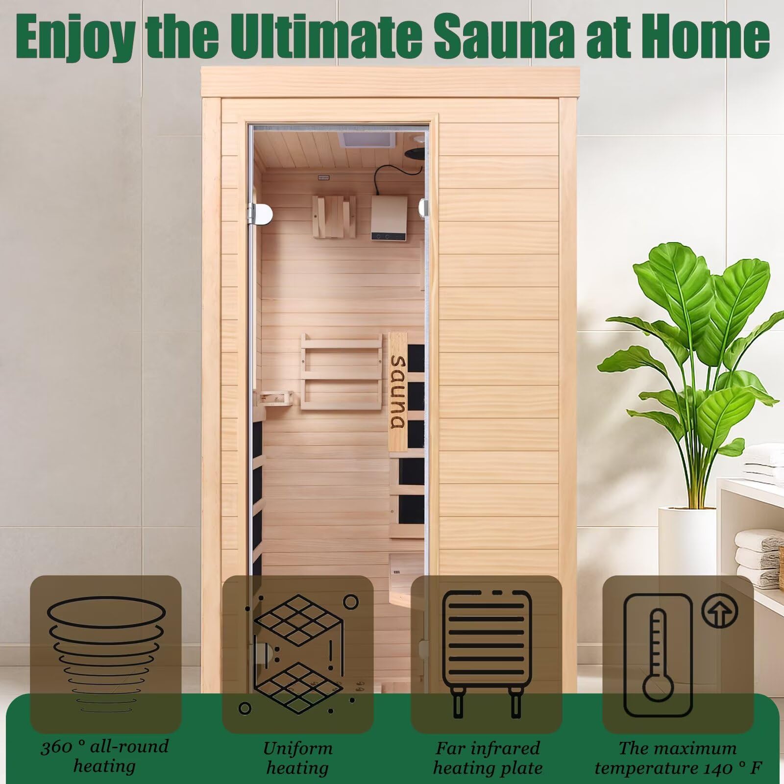 1350W Far Infrared Home Sauna, Energy-Efficient Fast-Heating Indoor Sauna Room with Bluetooth & 7-Color Therapy, Canadian Hemlock Wood, Modular Design - Ideal for Home Gym, Family Relaxation