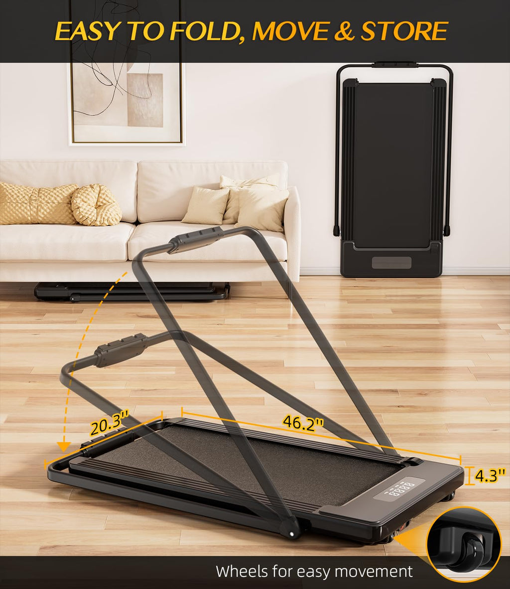 Bifanuo 2 in 1 Folding Treadmill, Smart Walking Running Machine with Bluetooth Audio Speakers, Installation-Free，Under Desk Treadmill for Home/Office Gym Cardio Fitness