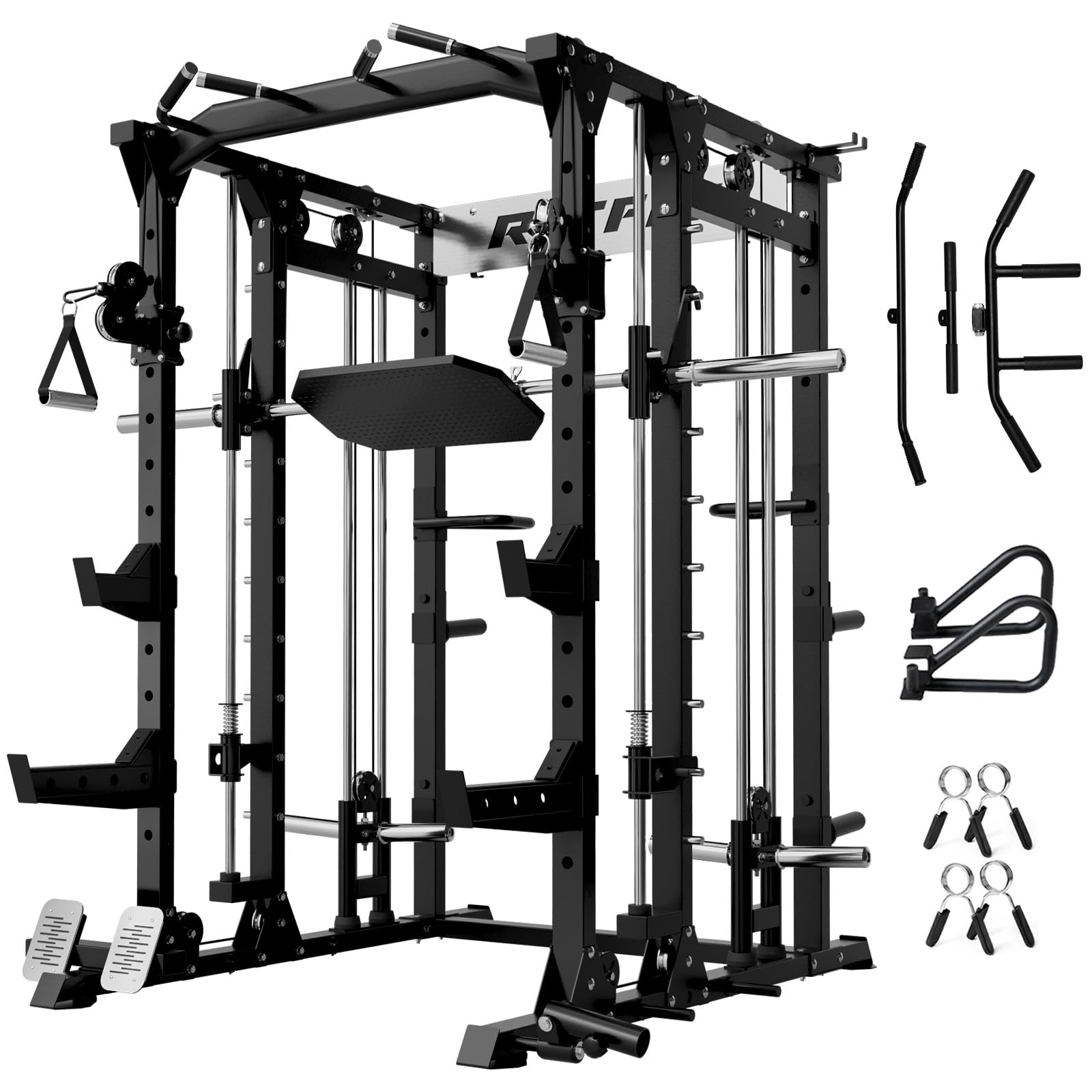 RitFit Buffalo Smith Machine, Power cage with LAT-Pull Down System & Cable Crossover System, All-in-One Squat Rack for Home Gym, Power Rack