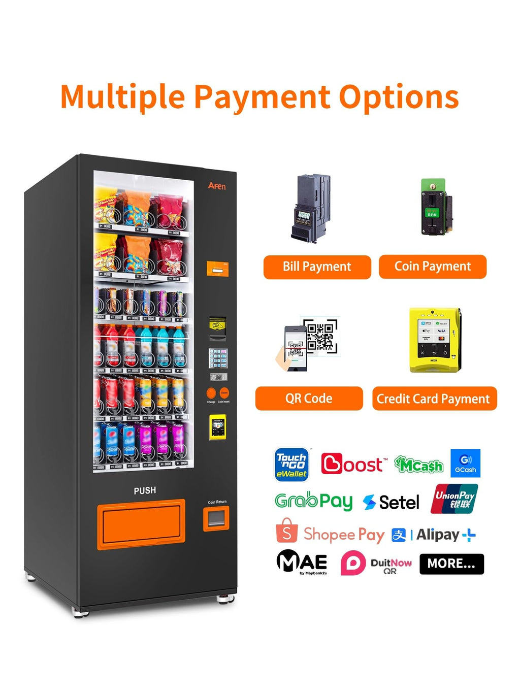 AFEN Commercial Vending Machine, 36 Slot Snack and Drink Combo Vending Machine Refrigerated Smart Mini Vending Machine for Business, Mobile Management, with Card Reader Only
