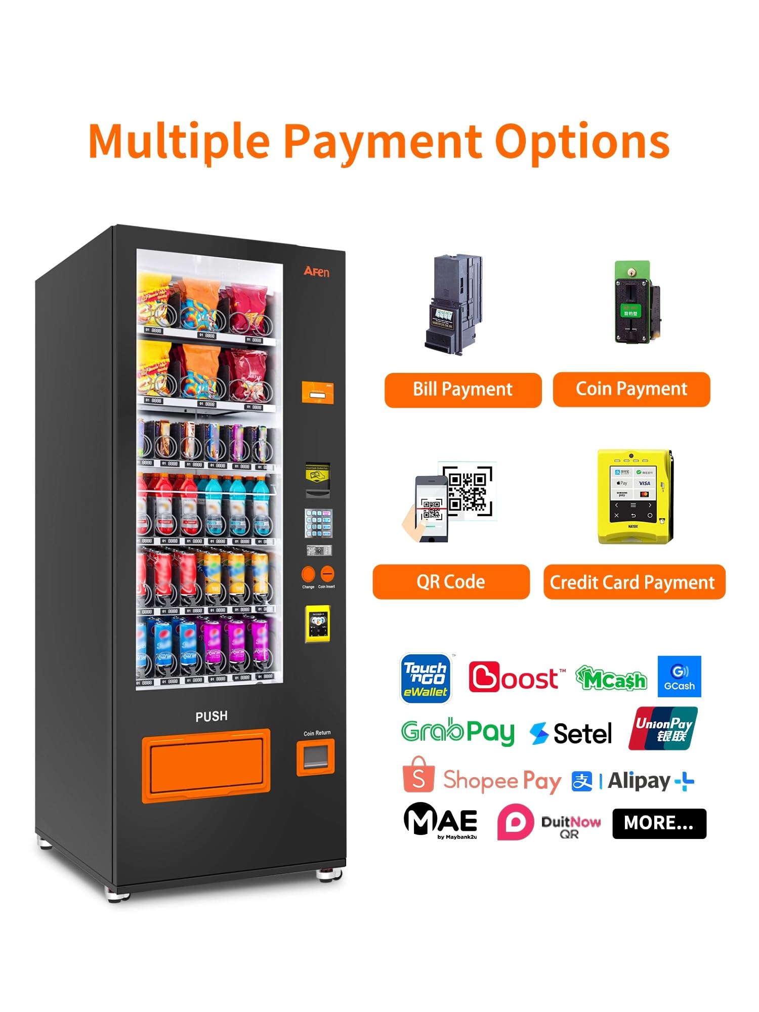AFEN Commercial Vending Machine, 36 Slot Snack and Drink Combo Vending Machine Refrigerated Smart Mini Vending Machine for Business, Mobile Management, with Card Reader Only