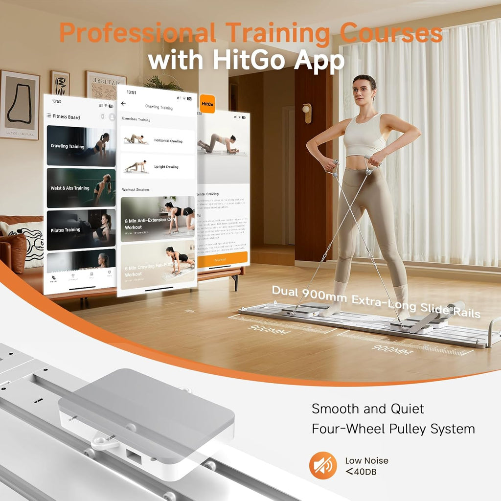 HitGo Pilates Board - Foldable Portable Pilates Reformer Set, 79" All-in-One Pilates Machine Workout Fitness Equipment for Home Gym Workout Women Men, Core & Full-Body Training Kit with Exclusive APP