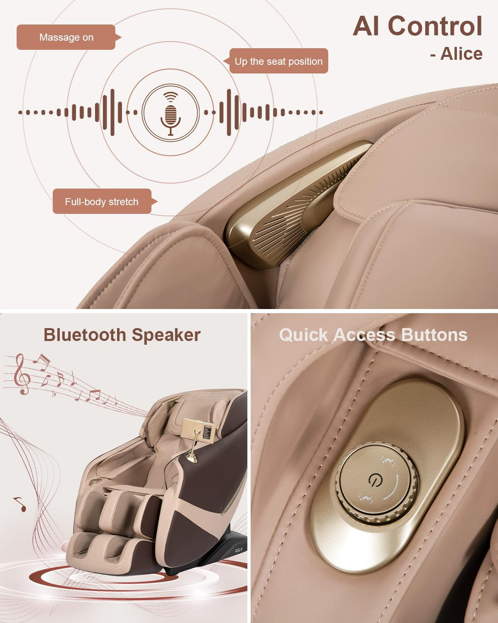 RELX 2026 Massage Chair Full Body, Zero Gravity Airbag Shiatsu Massage Chair with SL-Track, Heating, AI Control, Body Scan, 13 Modes, Foot Rollers, and Deep Yoga Stretch (Beige)