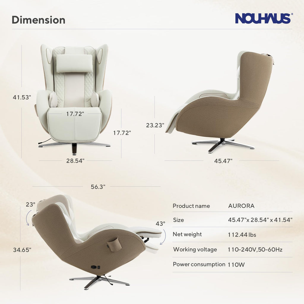Nouhaus Aurora Massage Chair Full Body, Zero Gravity Genuine Leather Massage Chairs w/Airbags, Heating, Auto Modes, Bluetooth Speaker, Modern 4D Massage Chair Recliner for Living Room (Elder White)